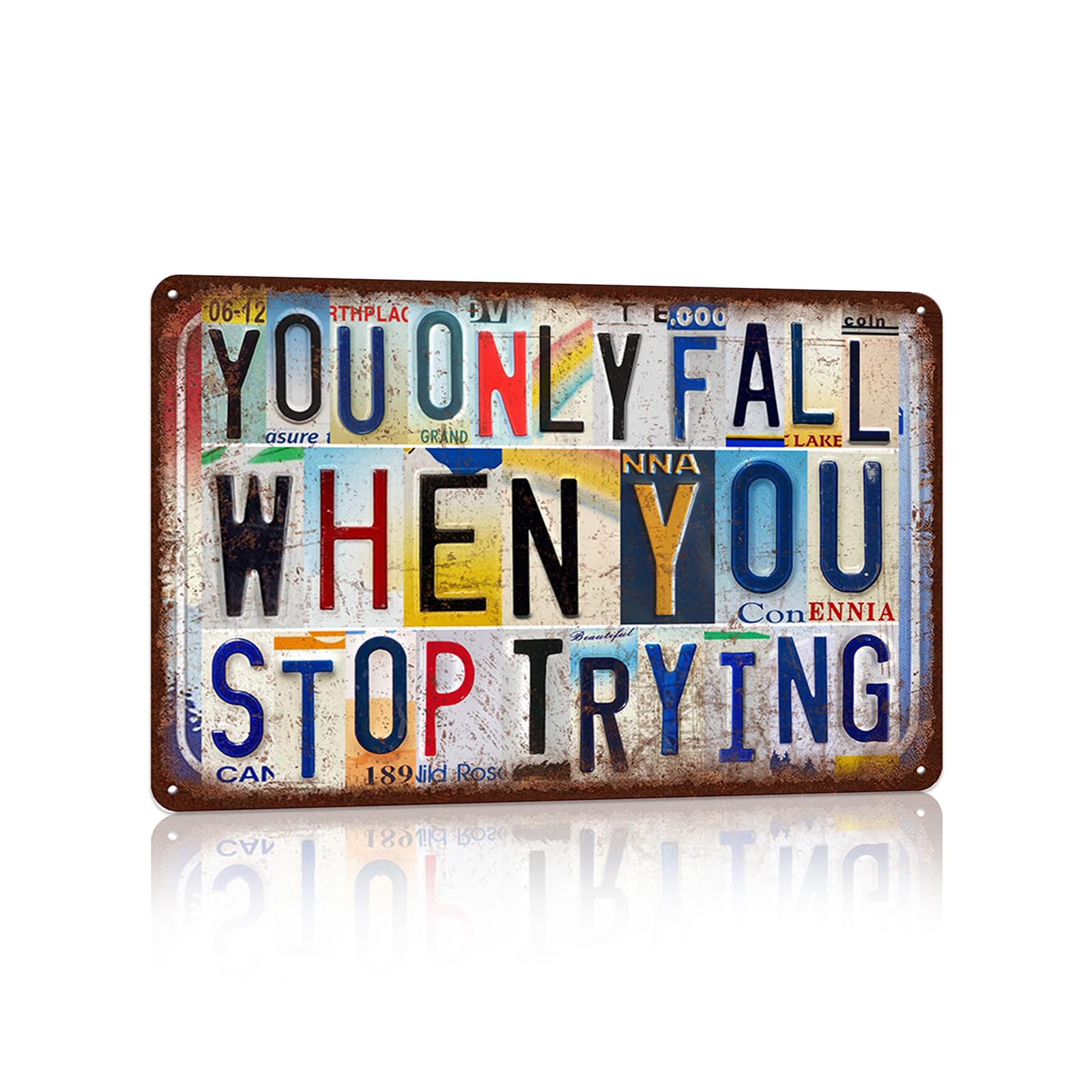 peiyeety Vintage Wall Decor Inspirational Quotes Metal Sign Tin Signs Poster - You Only Fail When You Stop Trying