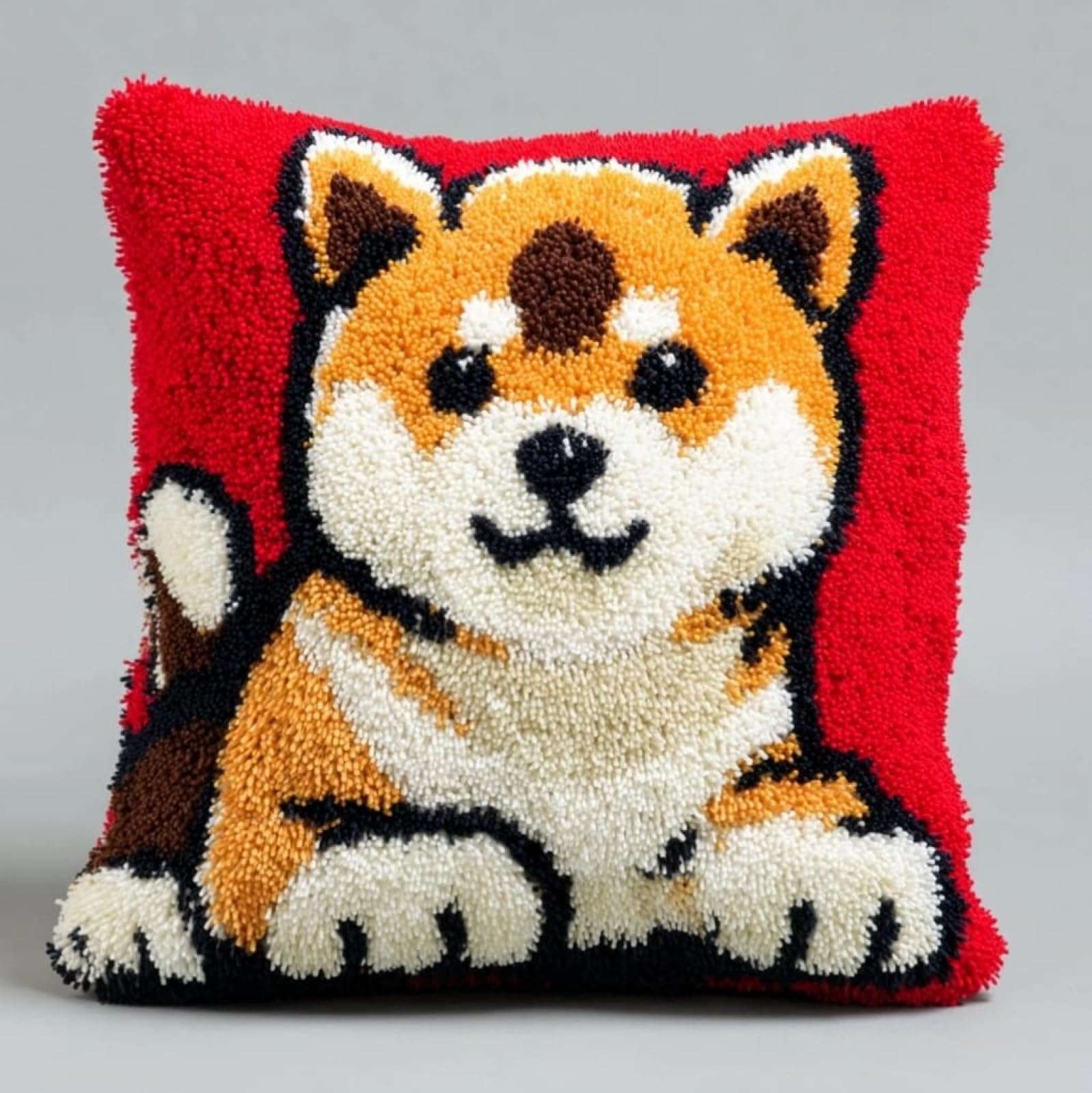 WallustrioaW Latch Hook Cushion Kits for Adults BeginnersCartoon Akita Inu