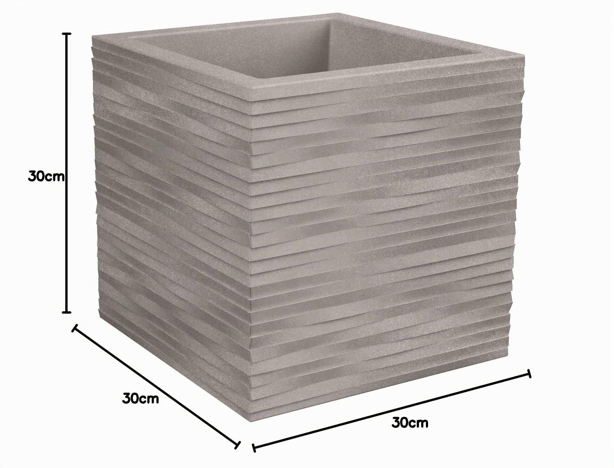 Tecnokit Nicoli vaso quadrato Quadro Elegance, superficie costolata, in resina rotazionale, per interno esterno, misure cm 30x30x30 fioriera elegante (Cenere)