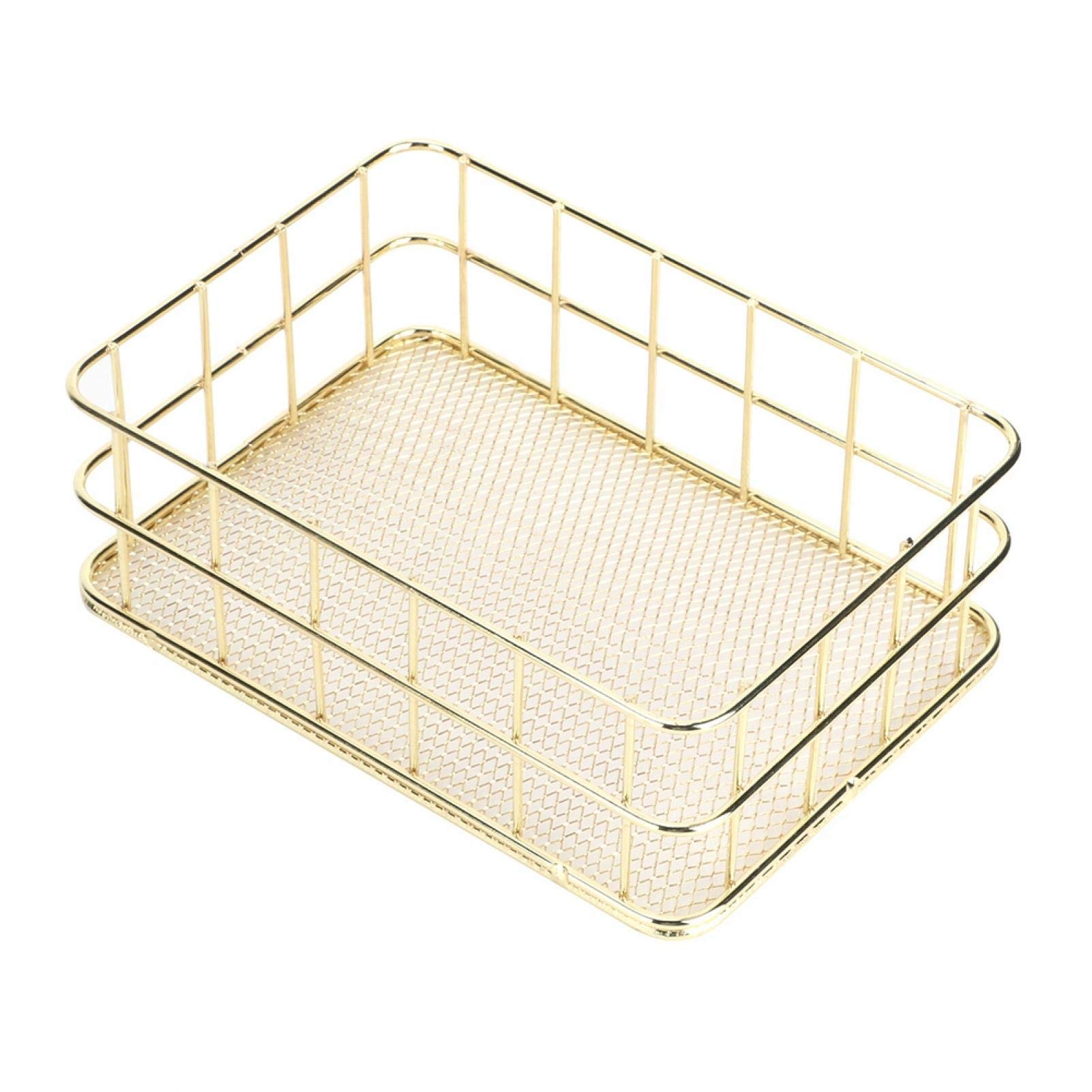 Desktop Metal Storage Basket, Gold Grid Storage Tray Small Wire Baskets Fruit Basket Metal Organizer Tray Home Decoration Ornaments, 6.7 x 4.7 x 2.4in