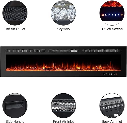 Miniatura 4 de CharaVector - Insertos de chimenea eléctrica de 70 pulgadas 750W/1500W con control remoto en montaje en pared, calentador de chimenea de inserción