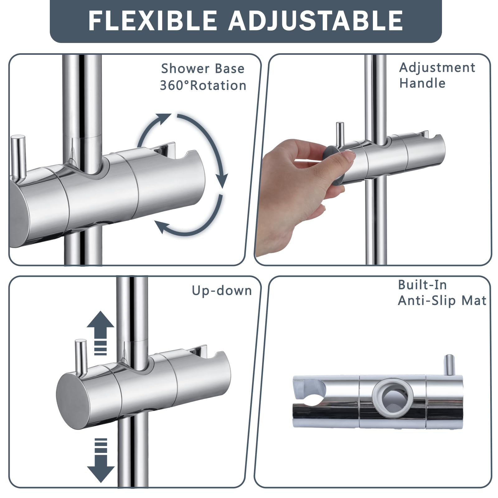 Asta Doccia 90cm in Acciaio Inox, DETBOM Asta Doccia con Supporto per Soffione Doccia Girevole a 360° e Regolabile, Barra Doccia per Adattarsi ai Fori Esistenti, Cromo