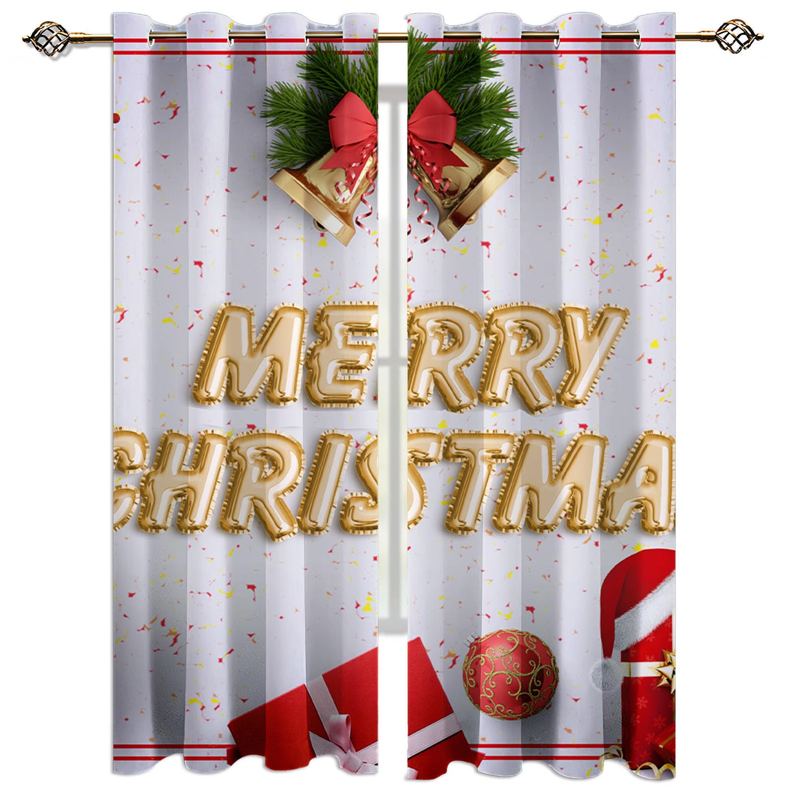 MELABE Merry Chrismas Curtains Opaque Set of 2, Red White Gift Box 3D Blackout Curtains with Eyelets Cold and Heat Resistant for Kids Room Boys Girls Bedroom Window Decoration 2 x 130W x 240H cm — image 1