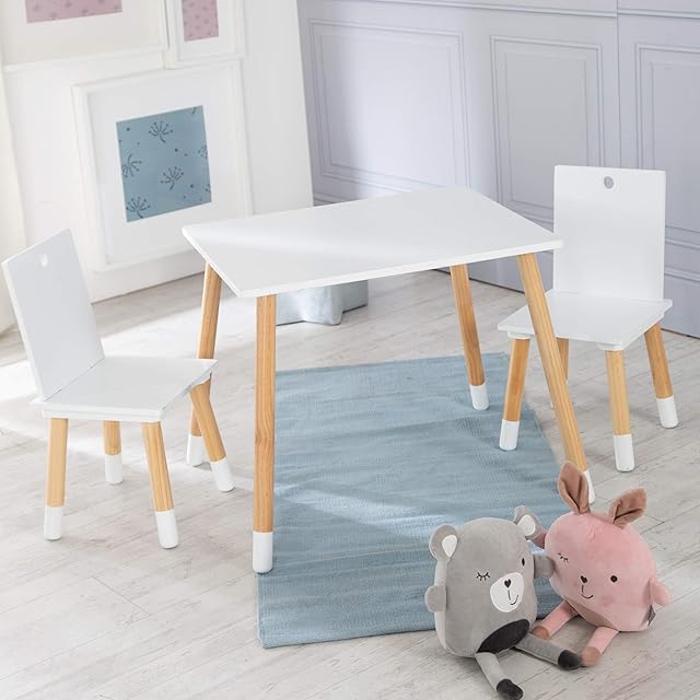 roba Wooden Children's Play Table and Chair Set With 2 Chairs and 1 Table (White)