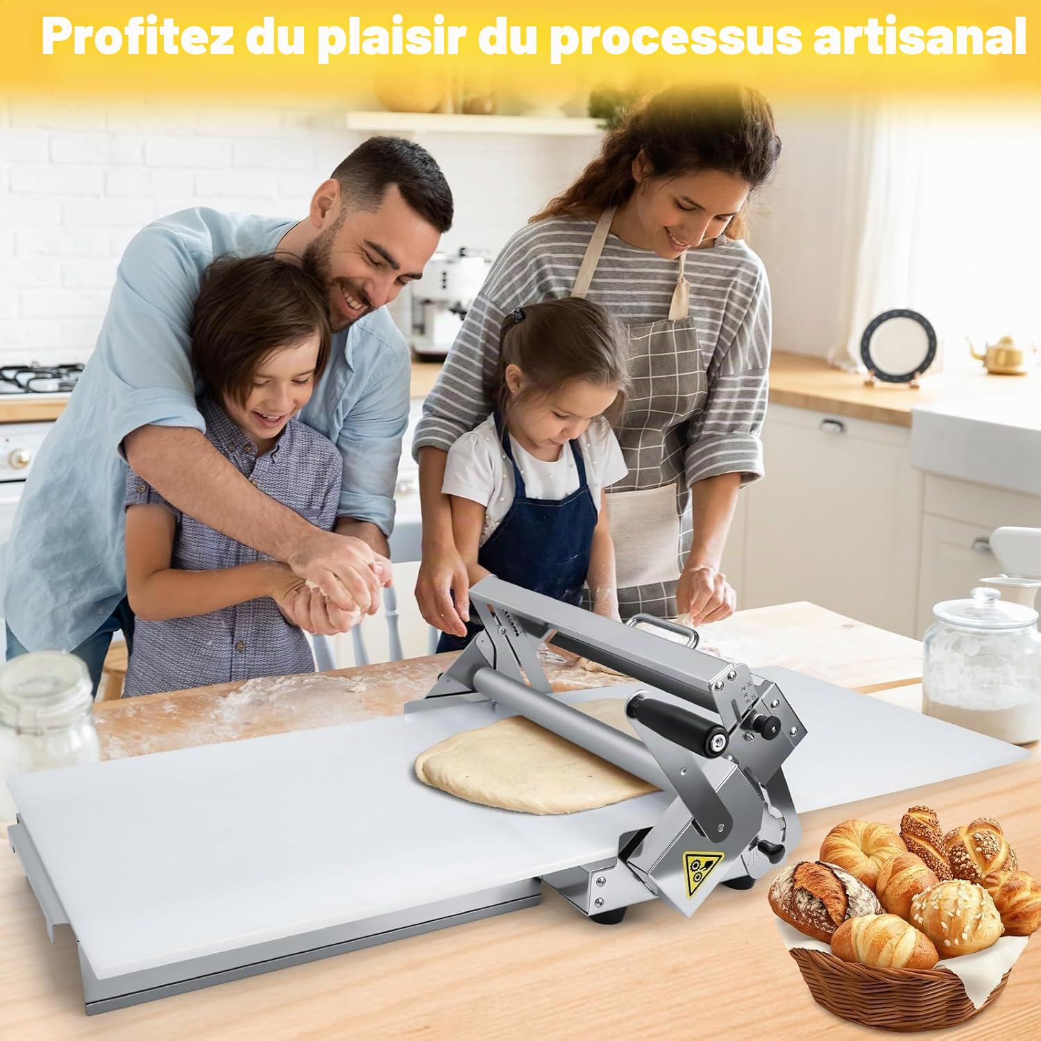 Laminoir à Pâte Feuilletée︱Laminoir à Pâte Pliable︱Laminoir Manuel En Acier Inoxydable︱Laminoir patisserie︱Épaisseur Réglable 0-27mm︱Pour Boulangerie︱Pizza︱Croissants
