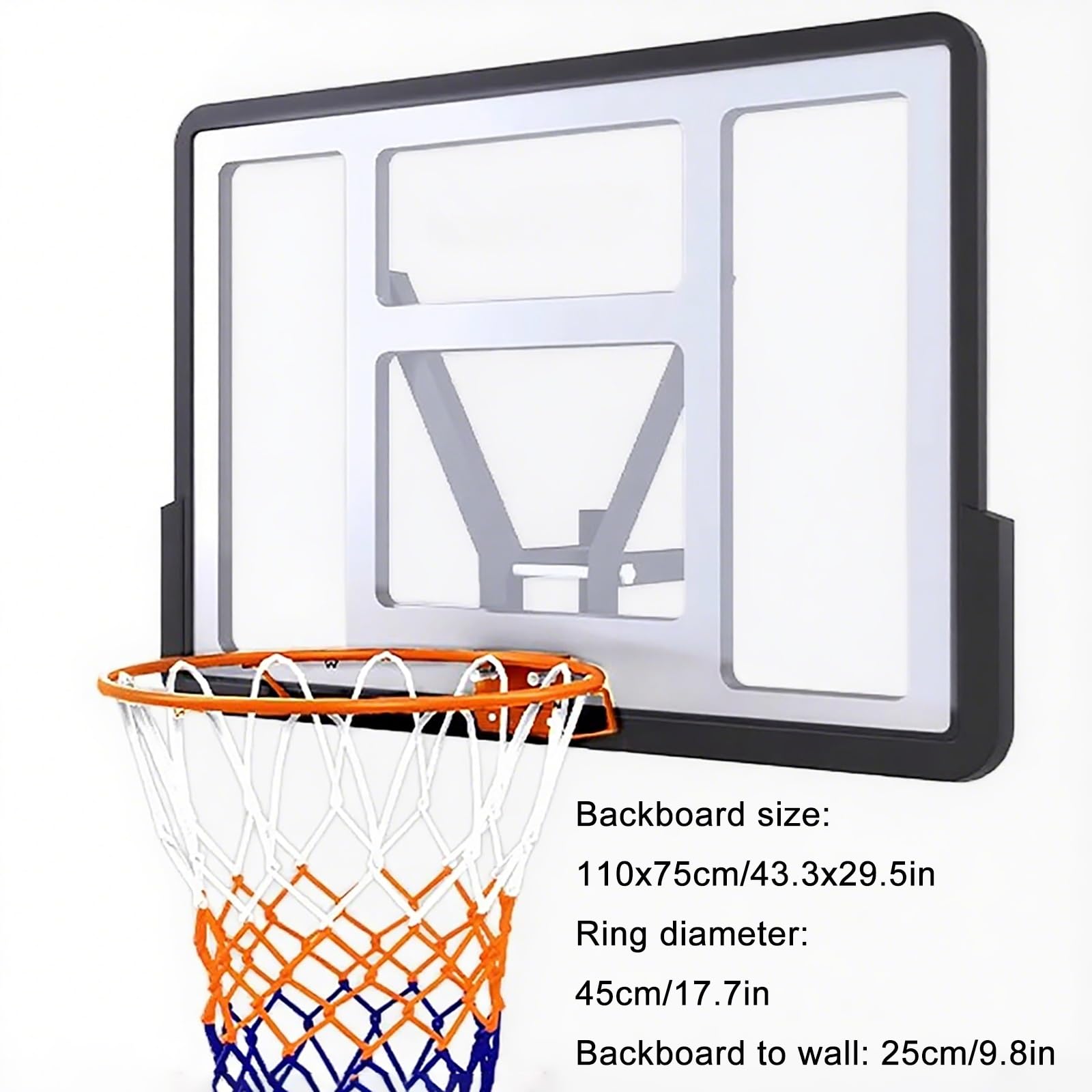 Canasta de Baloncesto de Pared, Tablero de Pet y Marco de Acero, para Interior y Exterior, Niños y Adultos, Jardín o Gimnasio