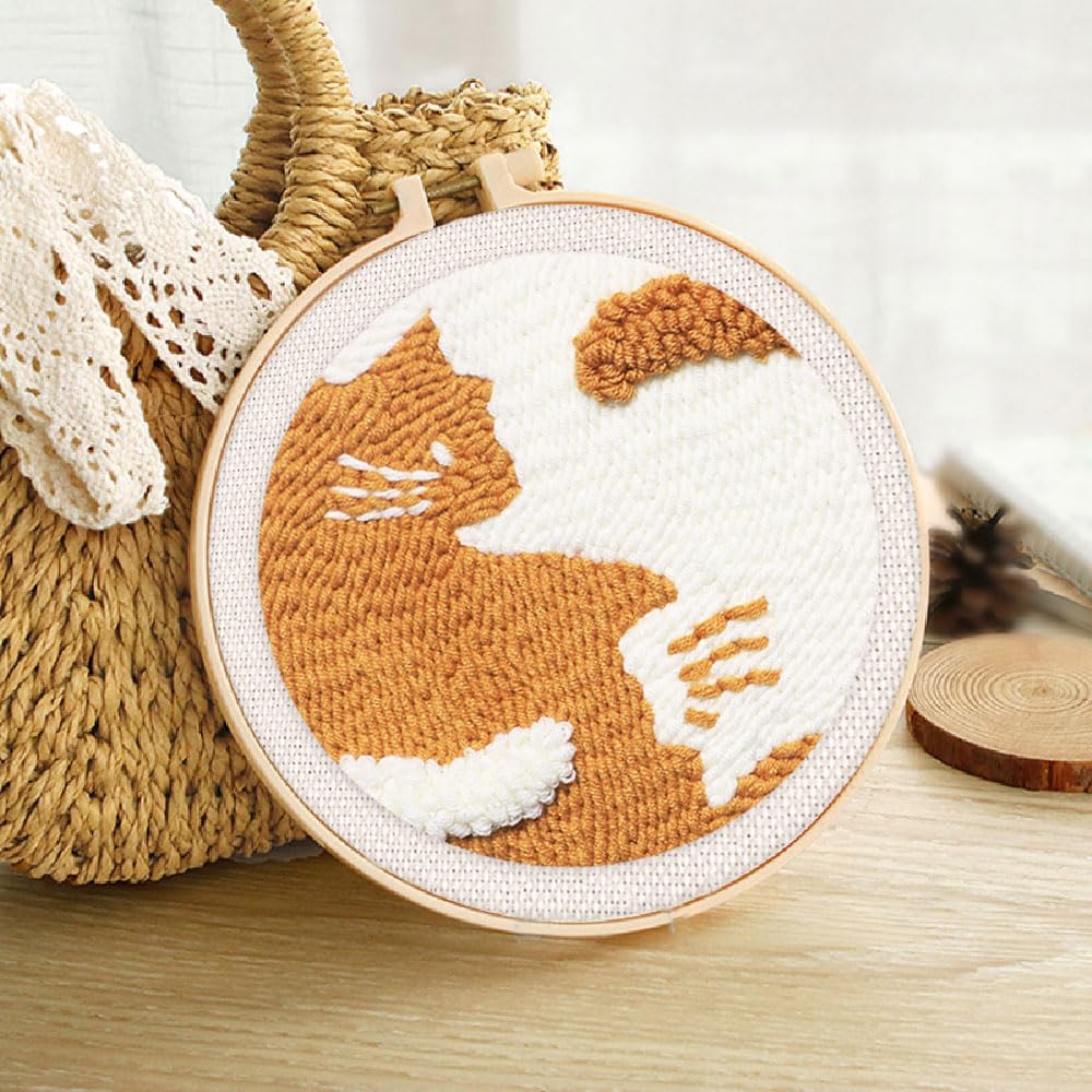Figured'Art Punch Needle Kit voor Volwassenen en Kinderen   Onder de Sterren   Perfect voor Beginners. Compleet klaar om te borduren set, maat 20x20 cm met ronde frame