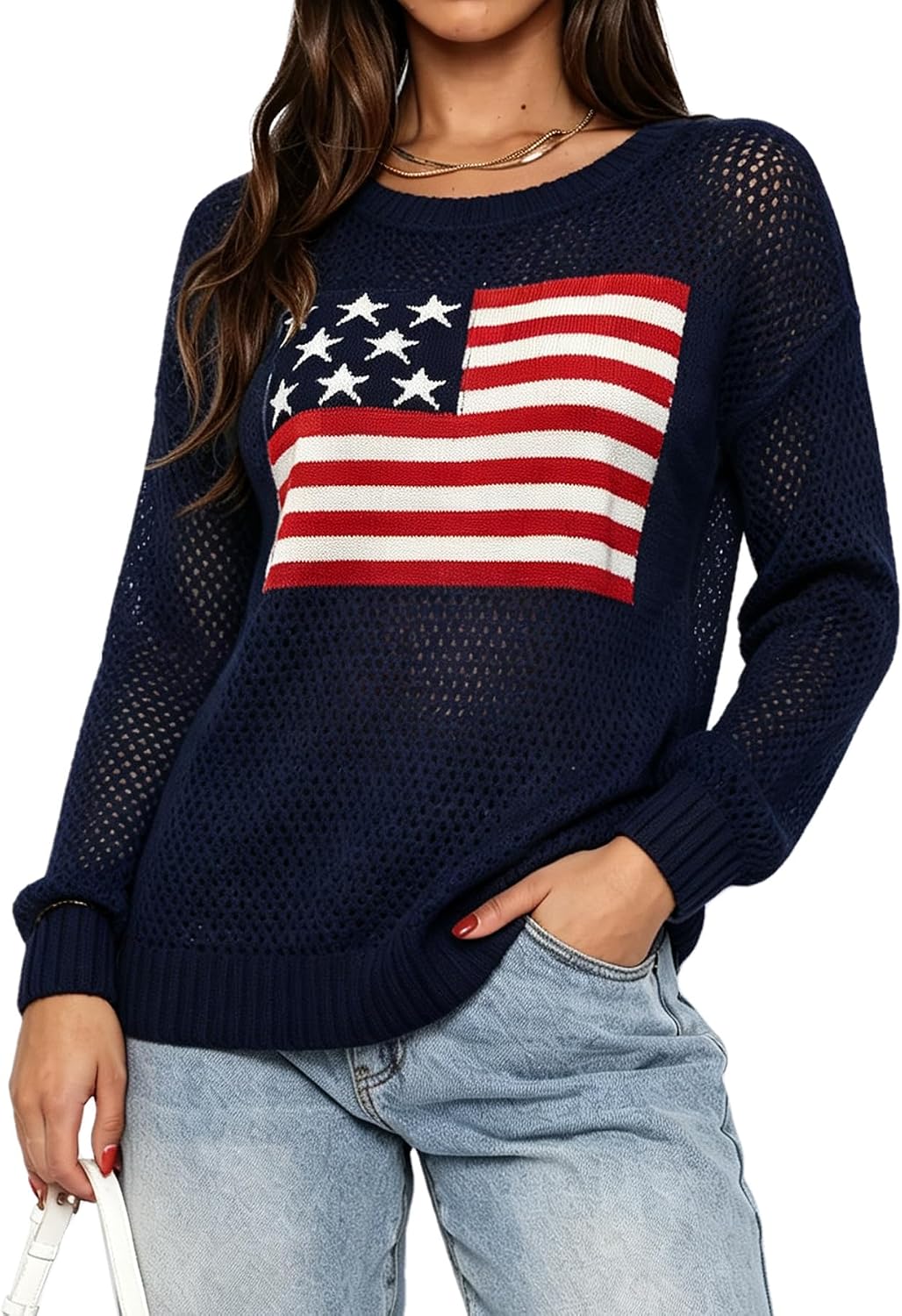 Dressmine Crochet Tops for Women American Flag Sweatshirt Fall Outfits