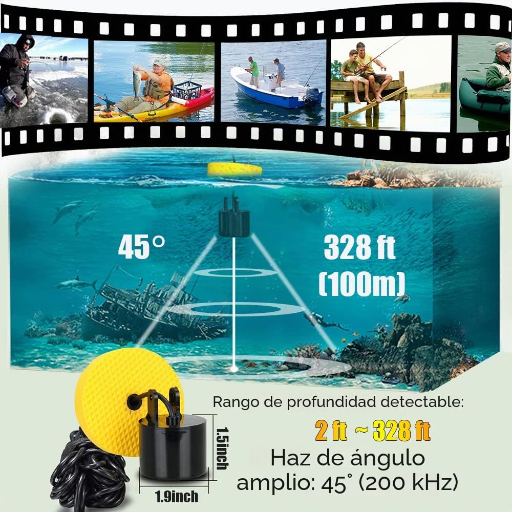 LUCKY Buscador de Peces portátil Dispositivo Detector de Peces Buscador de Profundidad de Mano para Barco Kayak Canoa Pontón Jon Barco Jet ski Tubos de flotación sonda para Pesca en Hielo