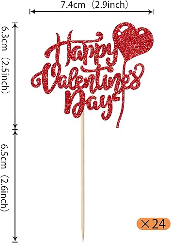 Miniatura 2 de Rsstarxi Paquete de 24 adornos rojos para cupcakes para el día de San Valentín con purpurina de corazón dulce para cupcakes, decoración de pasteles