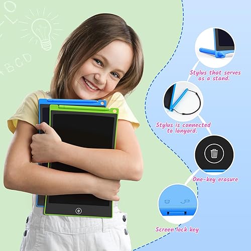 Miniatura 2 de TECJOE Paquete de 2 tabletas de escritura LCD, tableta de dibujo colorida de 10 pulgadas para niños, juguetes de aprendizaje de viaje, regalos de