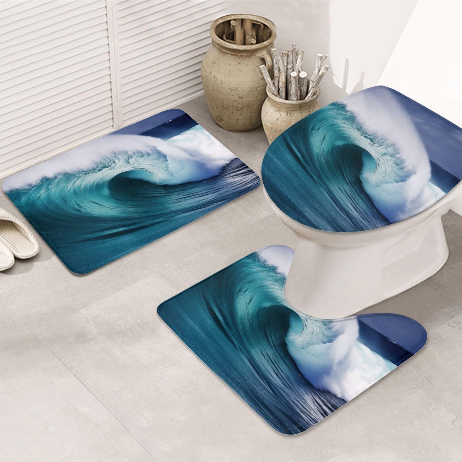 Tapis de bain en flanelle décor océan pour une salle de bain style marin
