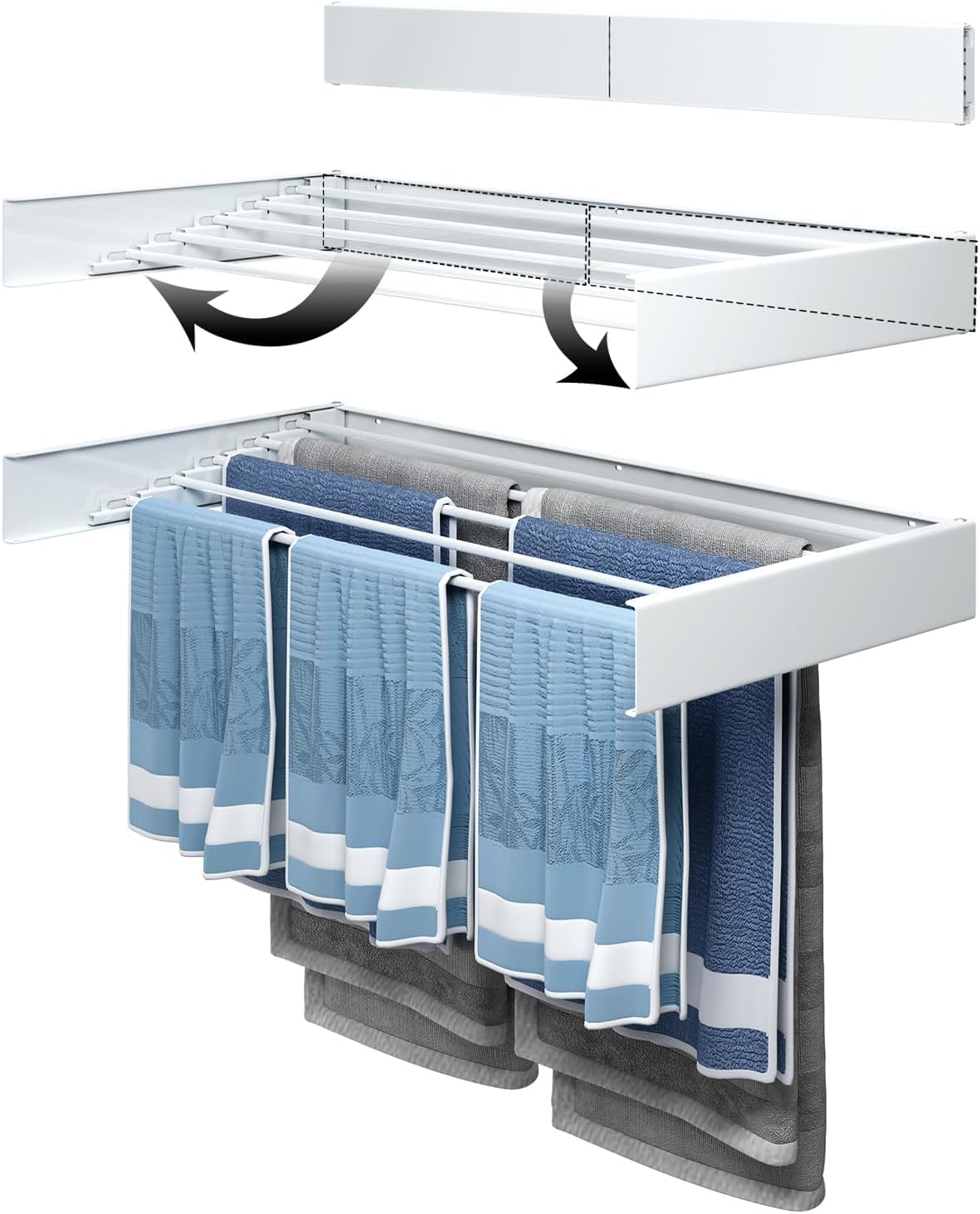Groundlevel Energy Saving Wall Mounted Clothes Drying Airer, Sleek White Metal Design, Folds Away Neatly NO Running Costs