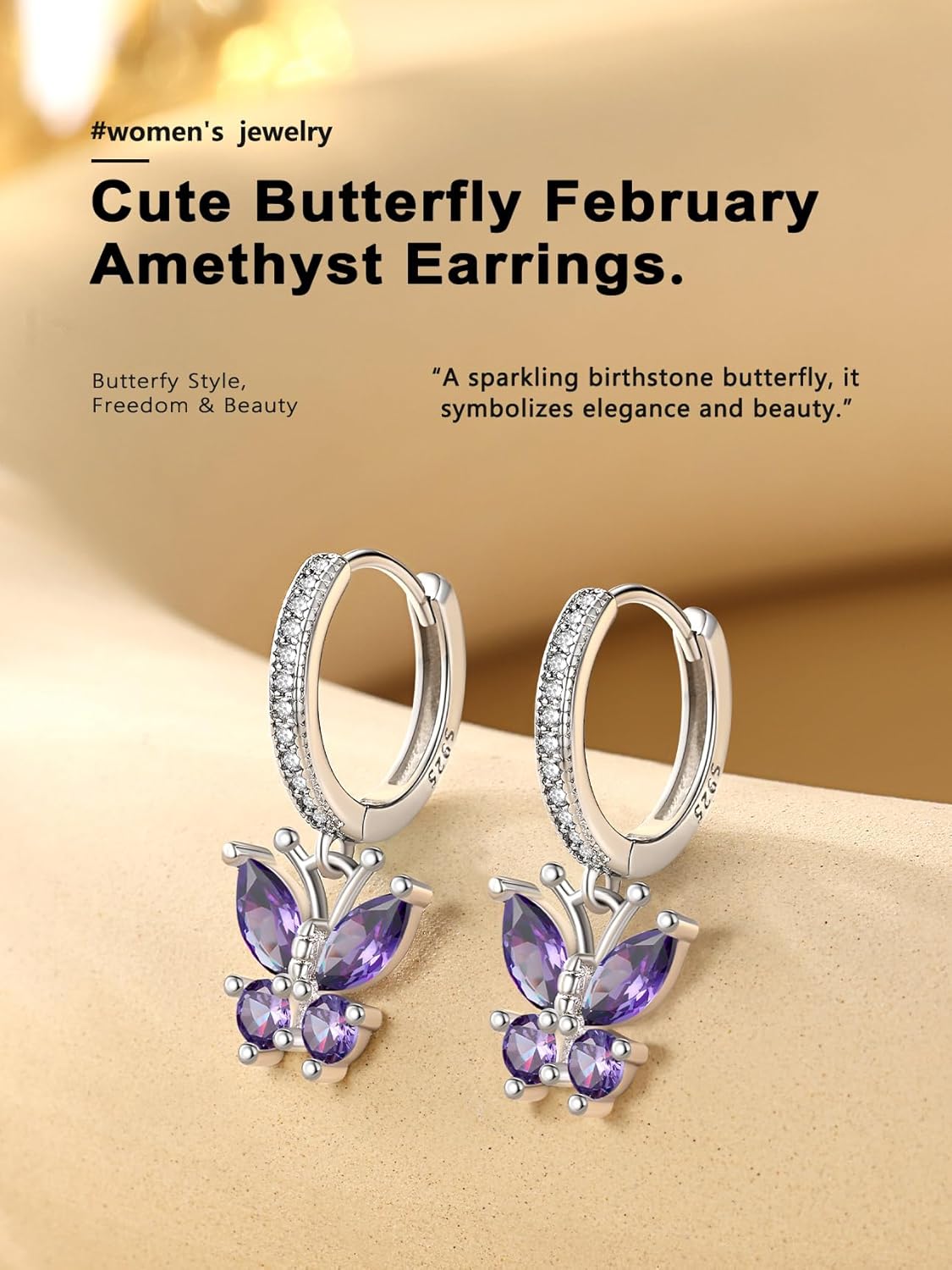 Bestyle Gold Butterfly Earrings for Women, Dainty Cute Birthstone Studs Hypoallergenic Jewelry, Great Birthday Gift