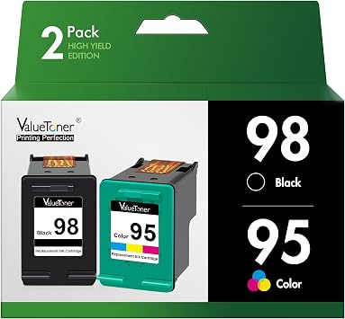 Valuetoner Remanufactured Ink Cartridge Replacement for HP 98 C9364WN & 95 C8766WN for Officejet 150 100 6310, PhotoSmart 8050 C4180 C4150, Deskjet 460 5940 Printer 1 Black, 1 Tri-Color, 2 Pack
