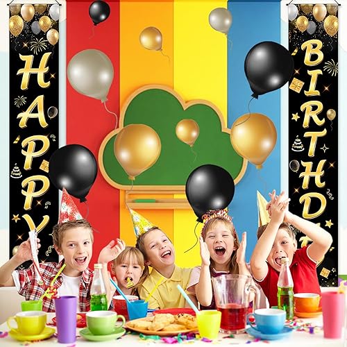 Miniatura 10 de Cartel de decoración de feliz cumpleaños para hombres, mujeres, niños y niñas, letrero de porche de cumpleaños azul y plateado, suministros de fondo