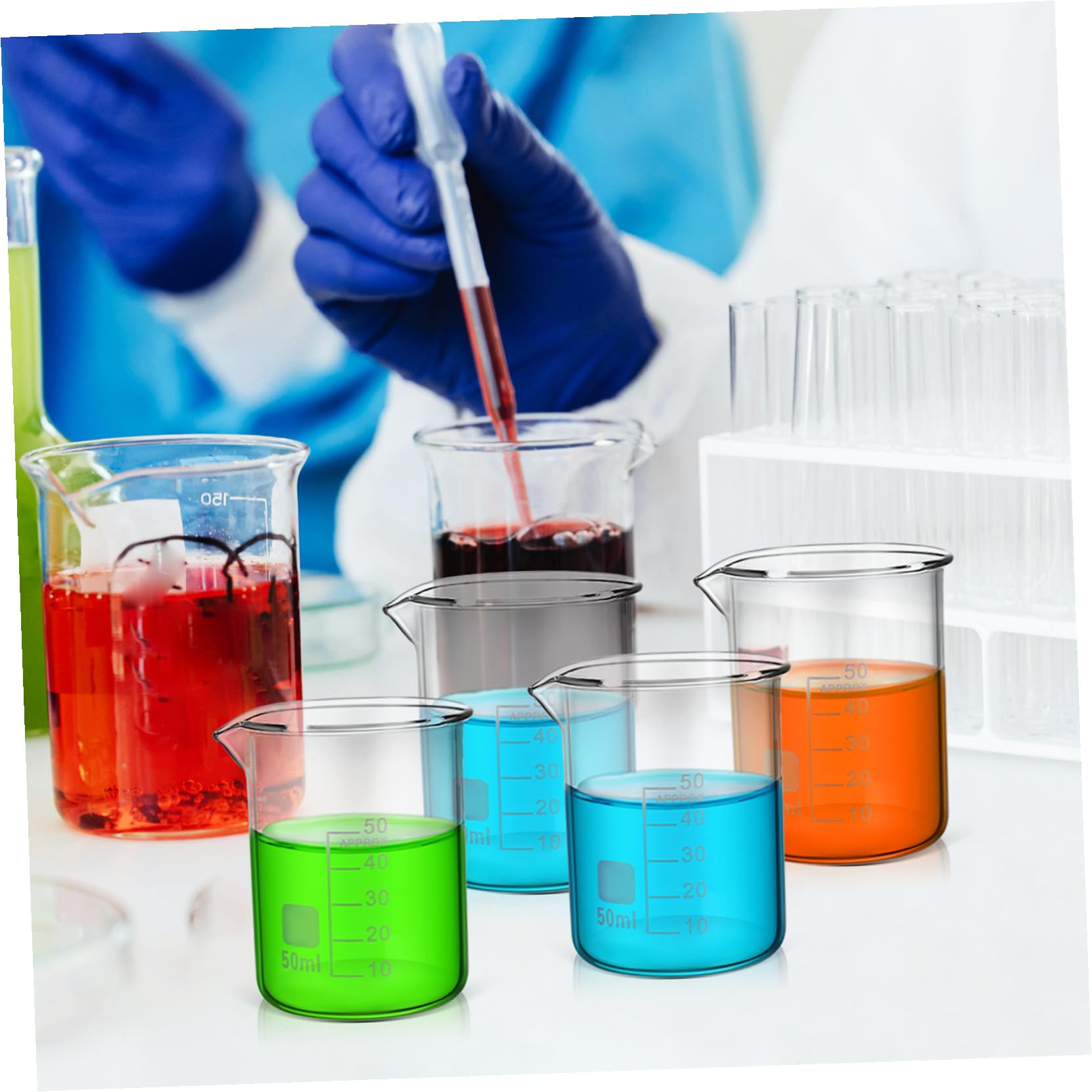 LIFKOME 20 Szt. Sztuk Szklanych Zlewków z Podziałką Przezroczyste Niskie Cylindry z Dzióbkiem Do Pomiaru Cieczy Laboratorium i Kuchni Trwałe Naczynia Szklane Do Mieszania i Odmierzania