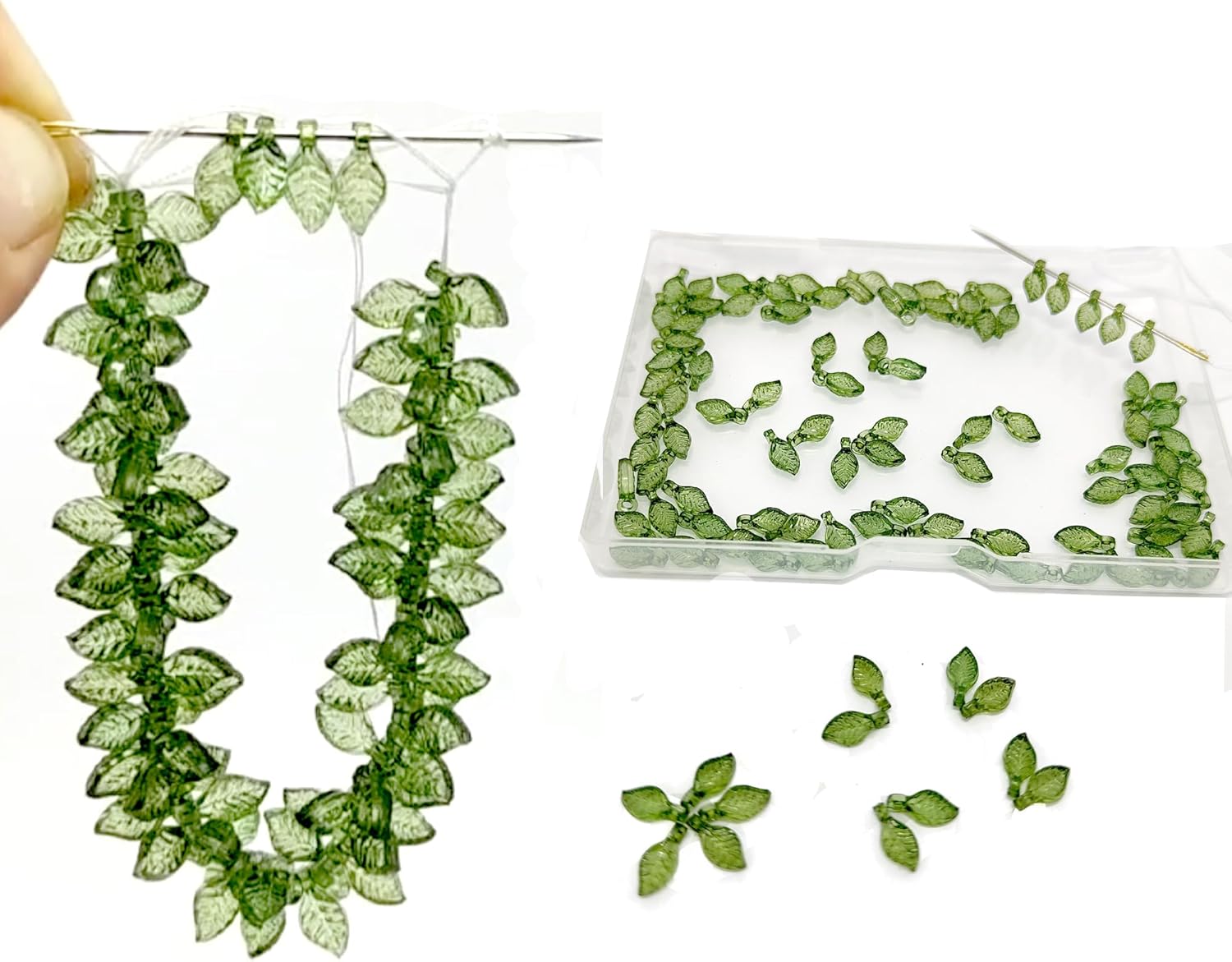 100Pcs Green Leaf Charms for DIY Jewelry – Acrylic Transparent Beads for Crafting, Nature-Inspired Pendants for Necklaces, Earrings, Bracelets