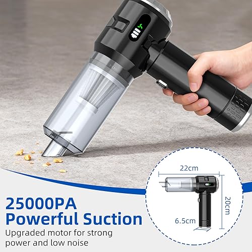 Miniatura 3 de Sycoodeal Aspiradora de mano para automóvil, 25000 PA, fuerte succión ciclónica, portátil, mini aspiradora inalámbrica con iluminación y pantalla