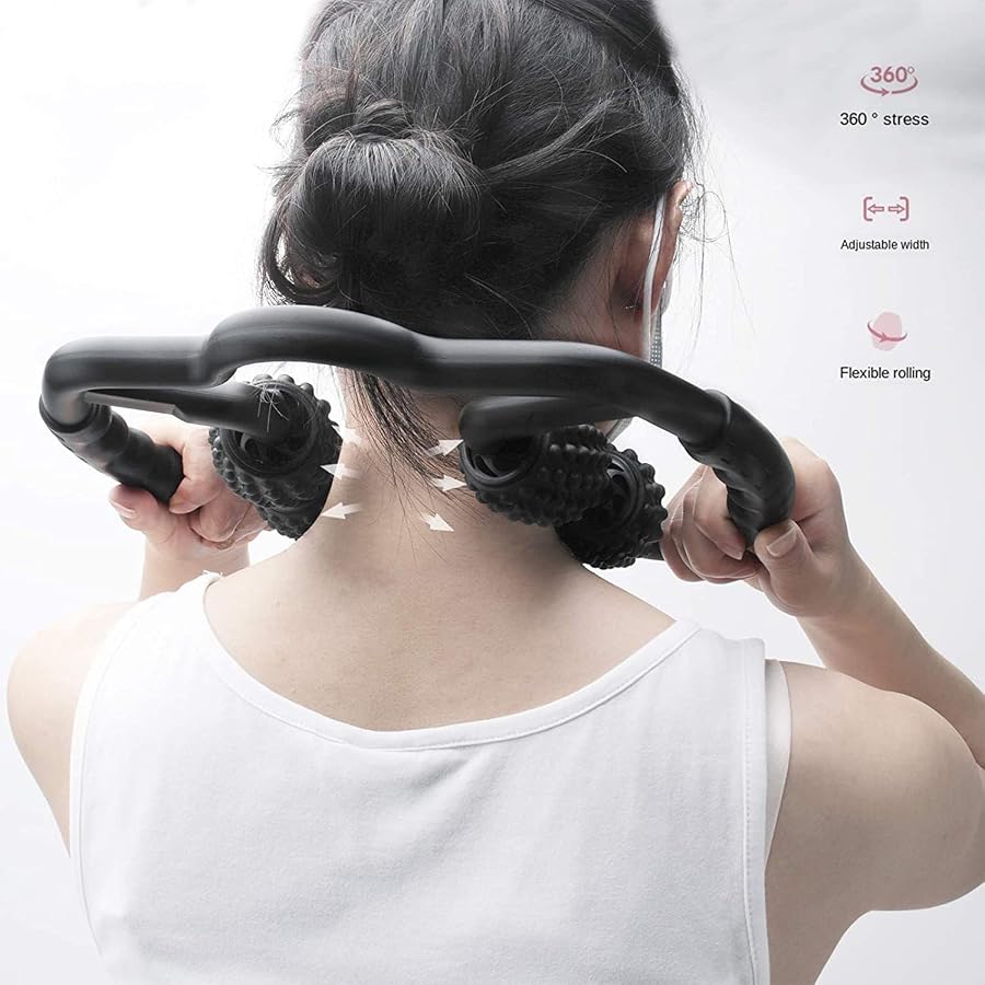 PCSCER 4 Wheels Foam Roller Muscle Massager for Leg Neck Hand Arm,Trigger Point Muscle Relax Massager Indoor Sports Yoga Bodybuilding Equipment (Black) - image 2