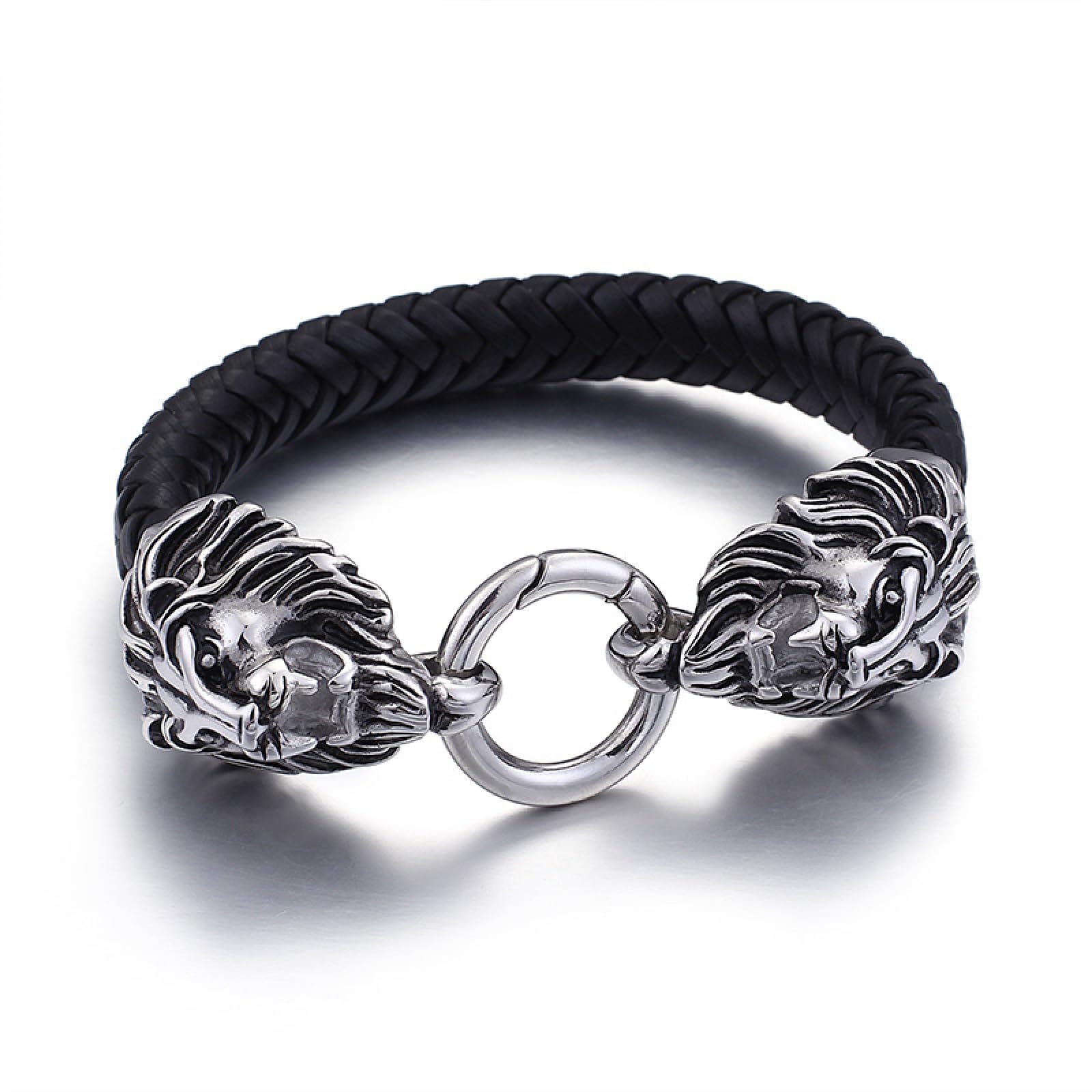 Pulsera Pulseras Hombre Regalo Brazalete Pulsera De Cuero con Forma De Cabeza De León Doble Gótica De Joyería De Hombre De Piel De Vaca