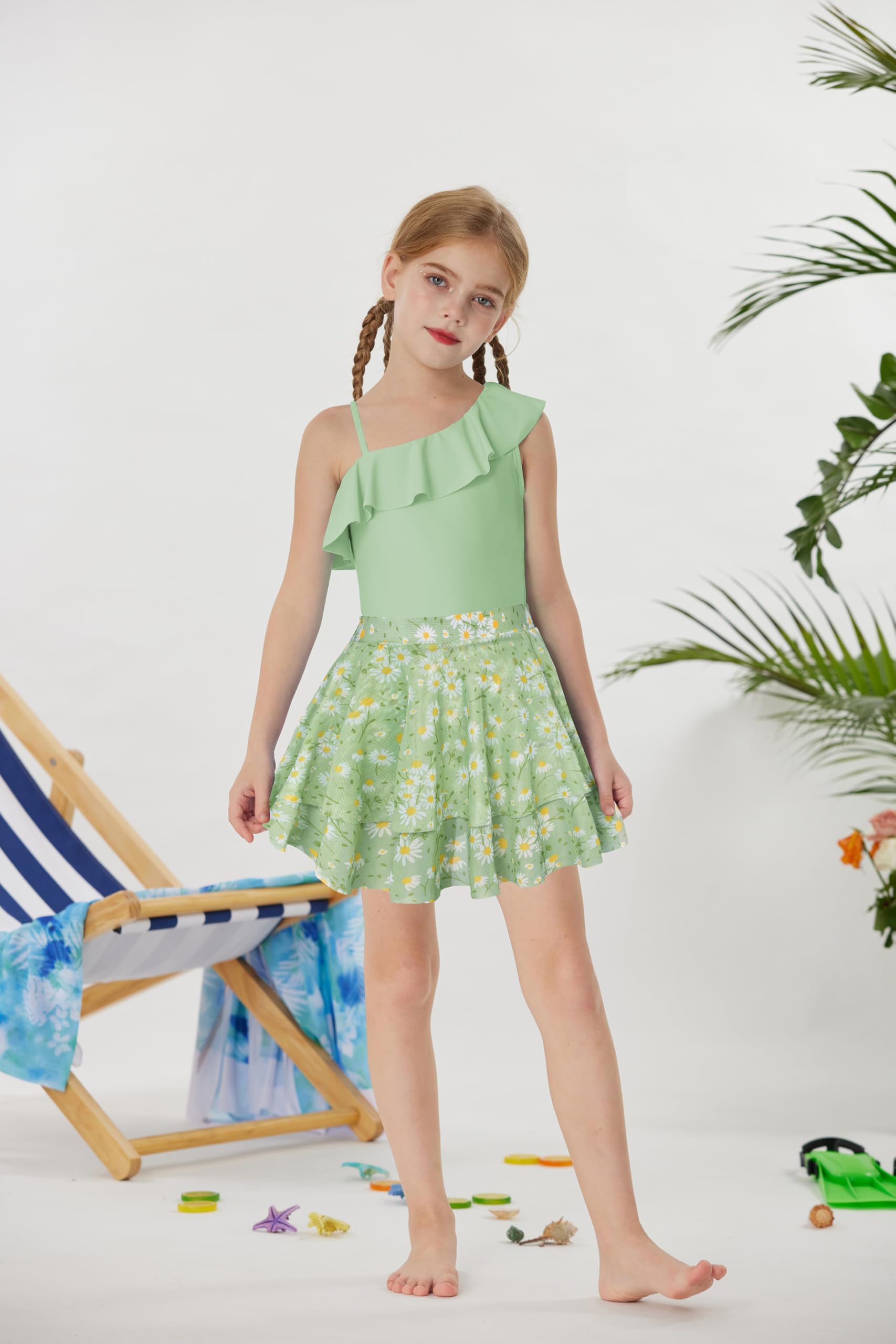 GRACE KARIN Mädchen Badeanzug Set 2-teilig Sport Schwimmanzug Kinder Einteiliger Bademode Quick-Dry Swimsuit mit Mesh Rock
