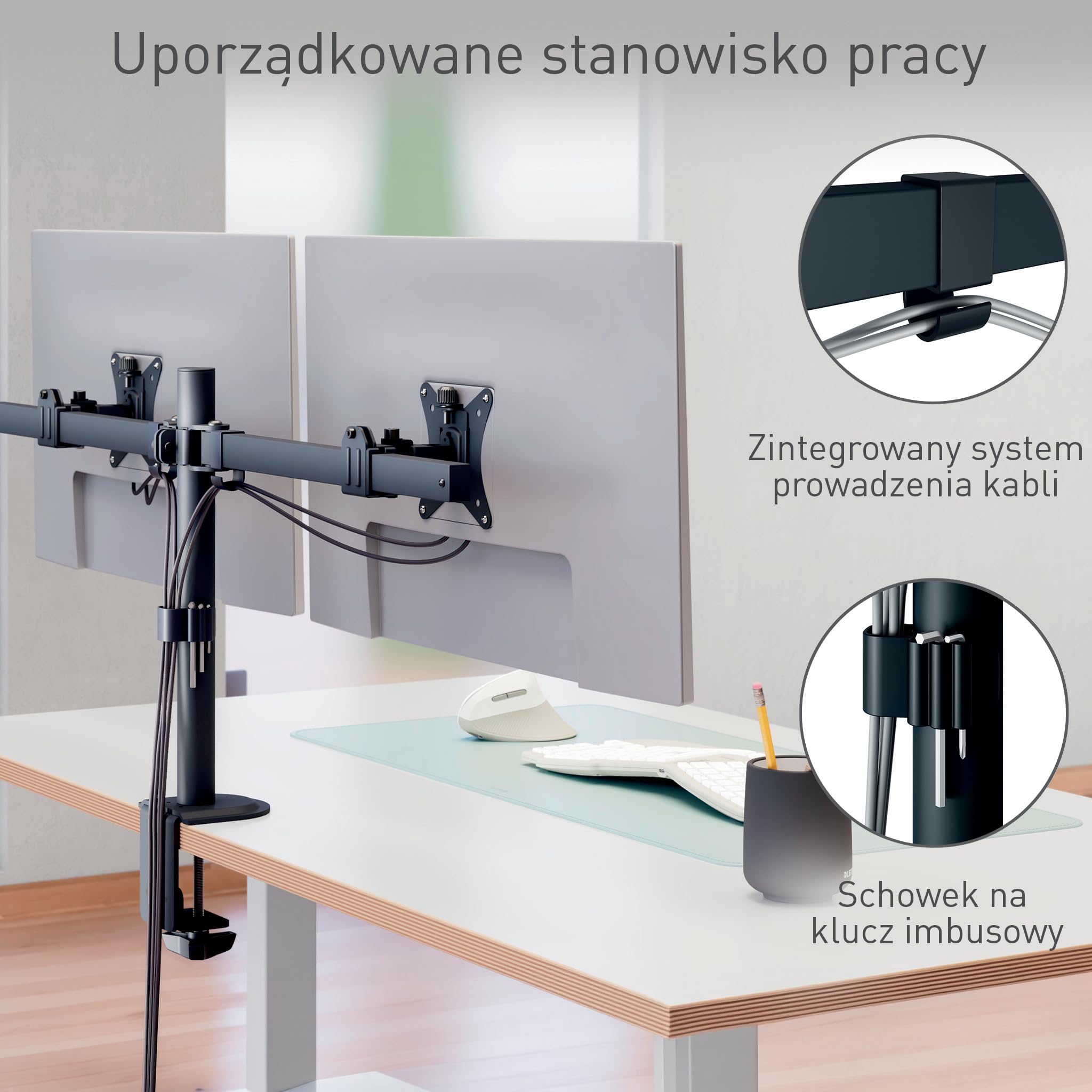 Leitz Ergo Slim uchwyt na 2 monitory ergonomiczny, oszczedza miejsce