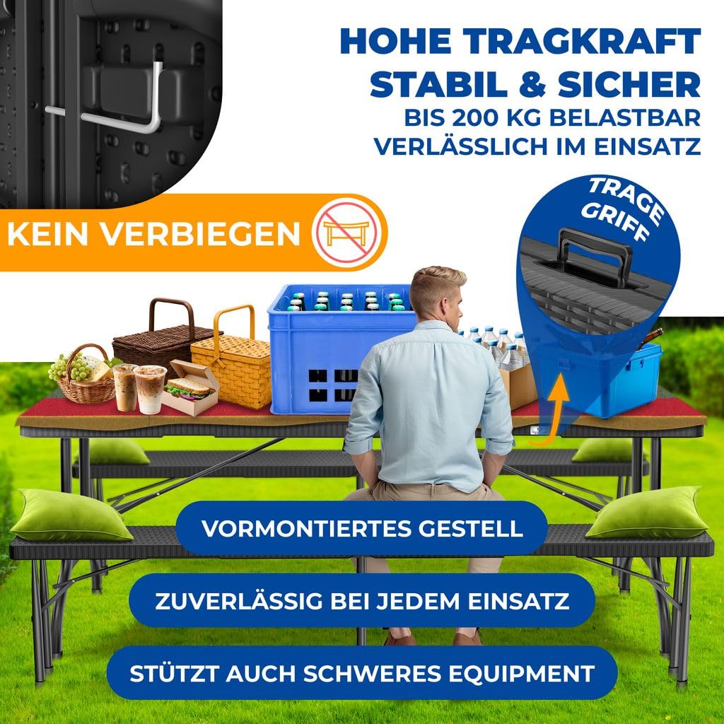 KESSER® Buffettisch Tisch klappbar Kunststoff 183x76cm Rattan Optik Campingtisch Partytisch Klapptisch Gartentisch 6 Personen Garten Terrasse & Balkon zusammenklappbar inkl. Tragegriff Anthrazit