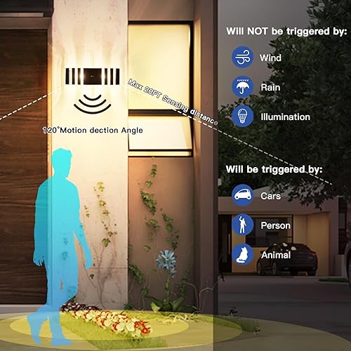 Miniatura 3 de Paquete de 2 lámparas de pared con sensor de movimiento para exteriores, luces de porche arriba y abajo, modernas luces de atardecer a amanecer,