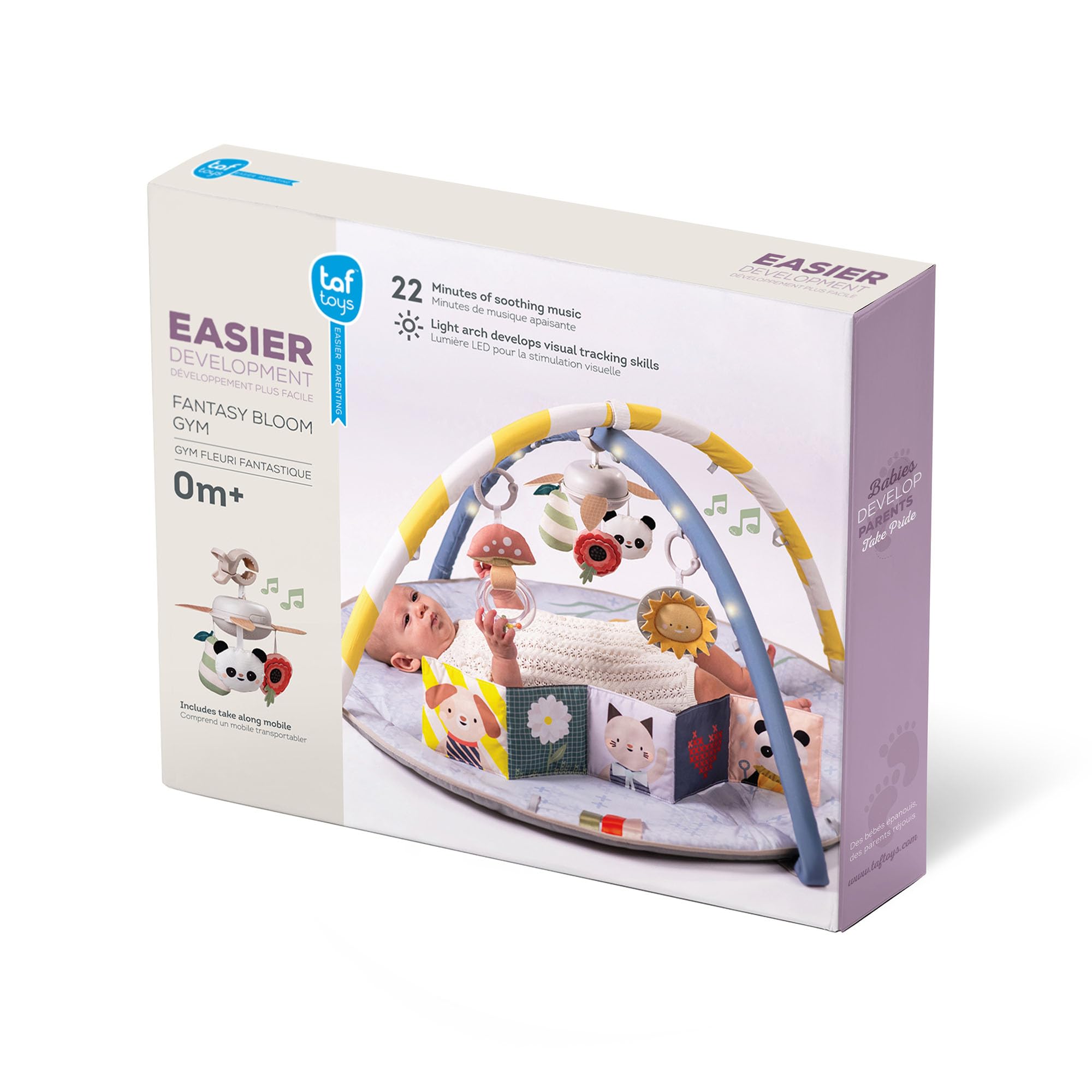 Taf Toys Fantasy Bloom Fitnessstudio.LED Lichterbögen, tragbares Musik-Mobile (20 Minuten beruhigende Melodien), sensorisches interaktives Spielzeug, doppelseitiges Babybuch & weich gepolsterte