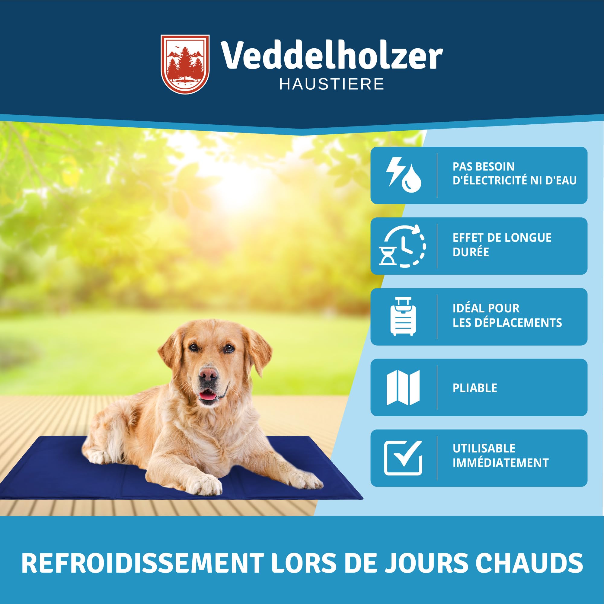 Veddelholzer Tapis rafraîchissant (L) pour Chien Extra épais, résistant aux Rayures, Auto-refroidissant sans électricité, Parfait pour l'été et Les Voyages pour Chiens de Petite, Moyenne et Grande