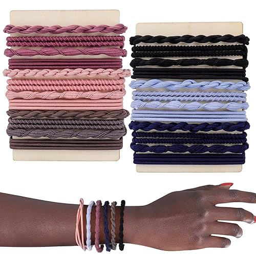 AIERSA 24 pulseras de gran tamaño para mujeres y niñas no estrangulan la muñeca pulseras bohemias para atar el cabello bonitos soportes para cola de