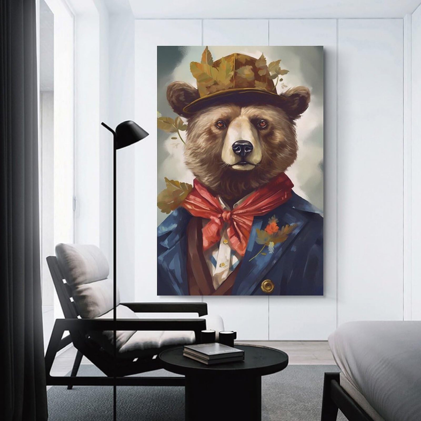 Junmoney Bear Fashionable Canvas Art Print, 20x30inch(50x75cm), for Restful Interiors, Bedrooms Or Small Rooms, A Warm Accent for Relaxed Interiors