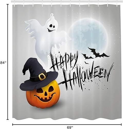 Miniatura 87 de Ambesonne Cortina de ducha de Navidad, estilo retro, palabras de deseos de Navidad con forma de árbol con adornos, juego de decoración de baño de