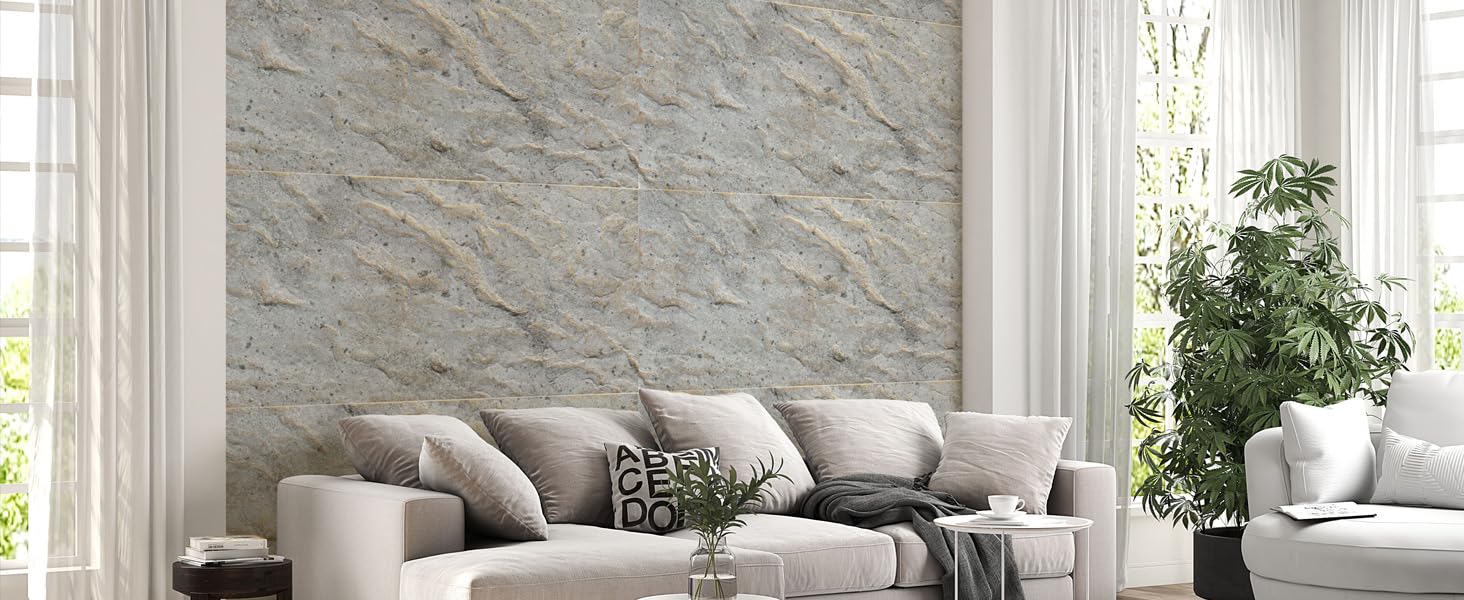 DECCART Wand-Paneele in Betonoptik Deckenpaneele Wandverkleidung Deckenverkleidung mit Beton-Imitat Wandplatten in Grau aus Polystyrol - 100x50 cm - Beton Grau - 20 Stück (10 m²)
