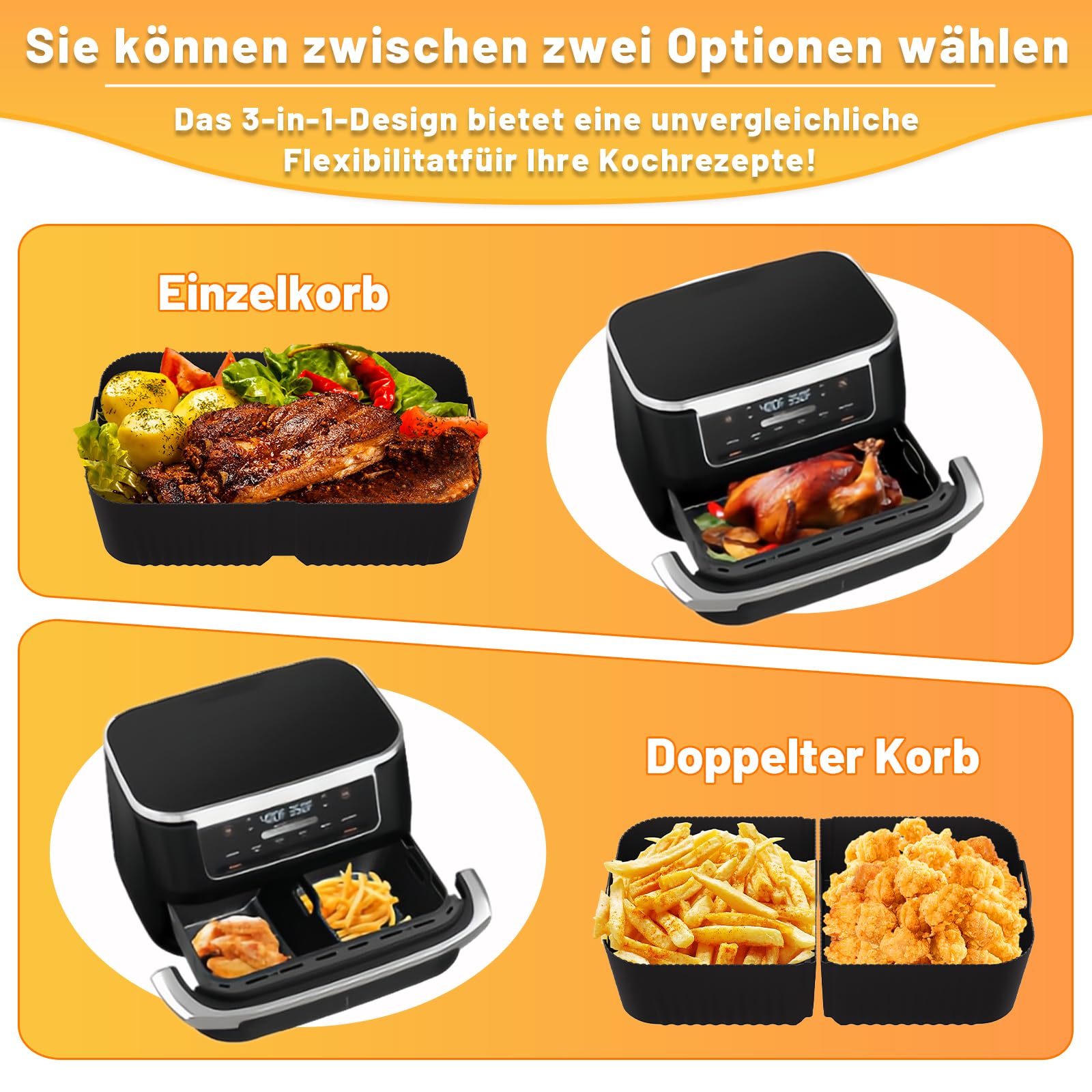 Heißluftfritteuse Zubehör für Ninja Foodi Flexdrawer 10,4L AF500EU, Airfryer Zubehör COSORI 10L Silikonform, Airfryer Silikon Einsatz mit Weiteres Dual Ninja Airfryer Zubehör