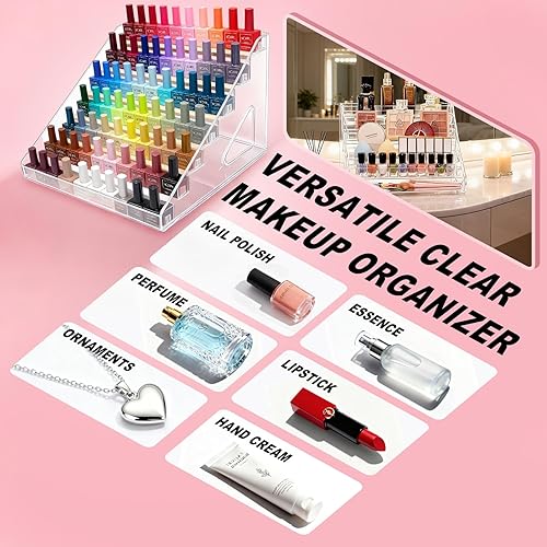 Miniatura 3 de Caja de almacenamiento de esmalte de uñas, organizador de maquillaje, almacenamiento de cosméticos, transparente, fácil de montar, 7 capas