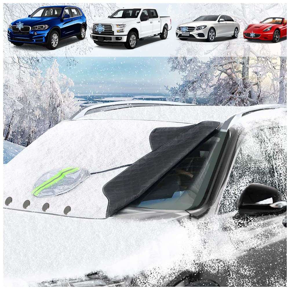 95x91in Windshield Cover For Ice And Snow, Four-layered PEVA Thickening Frost Guard Windshield Cover With Rearview Mirror Protective Waterproof Windproof Sag-proof Car Windshield Snow Covers