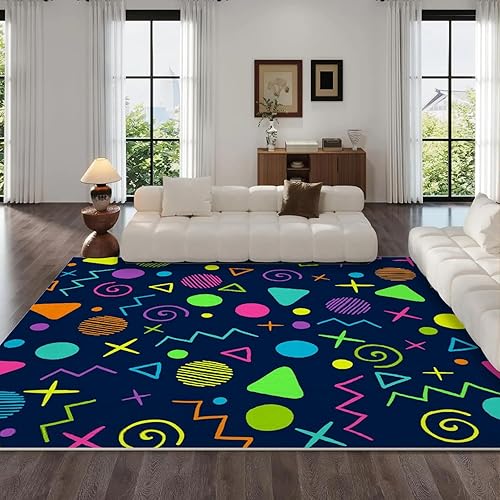 Miniatura 2 de Colorful Geometric Arcade Games Area Rug, 4x5ft Retro Colorful 70S80S Non Slip Noise Reduction Rug, Machine Washable Durable Carpet for Indoor