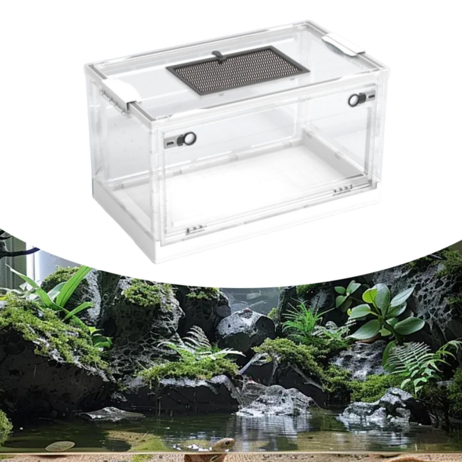 Terrario per Rettili Trasparente Pieghevole Coperchio Scorrevole Porta Frontale Ventilato Materiale Adatto per Rettili Tartarughe Scrivania Aul, White L