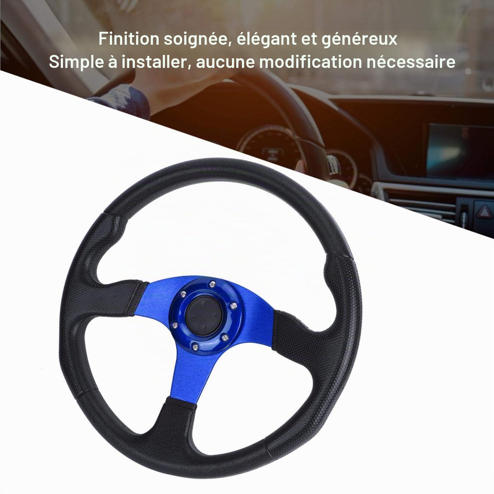 Volant voiture de course Volant Sport plat profond 6 boulons accessoire modifié universel 350mm/14in(Bleu), Modification/rénovation,Modification de la décoration intérieure et extérieure de la voiture