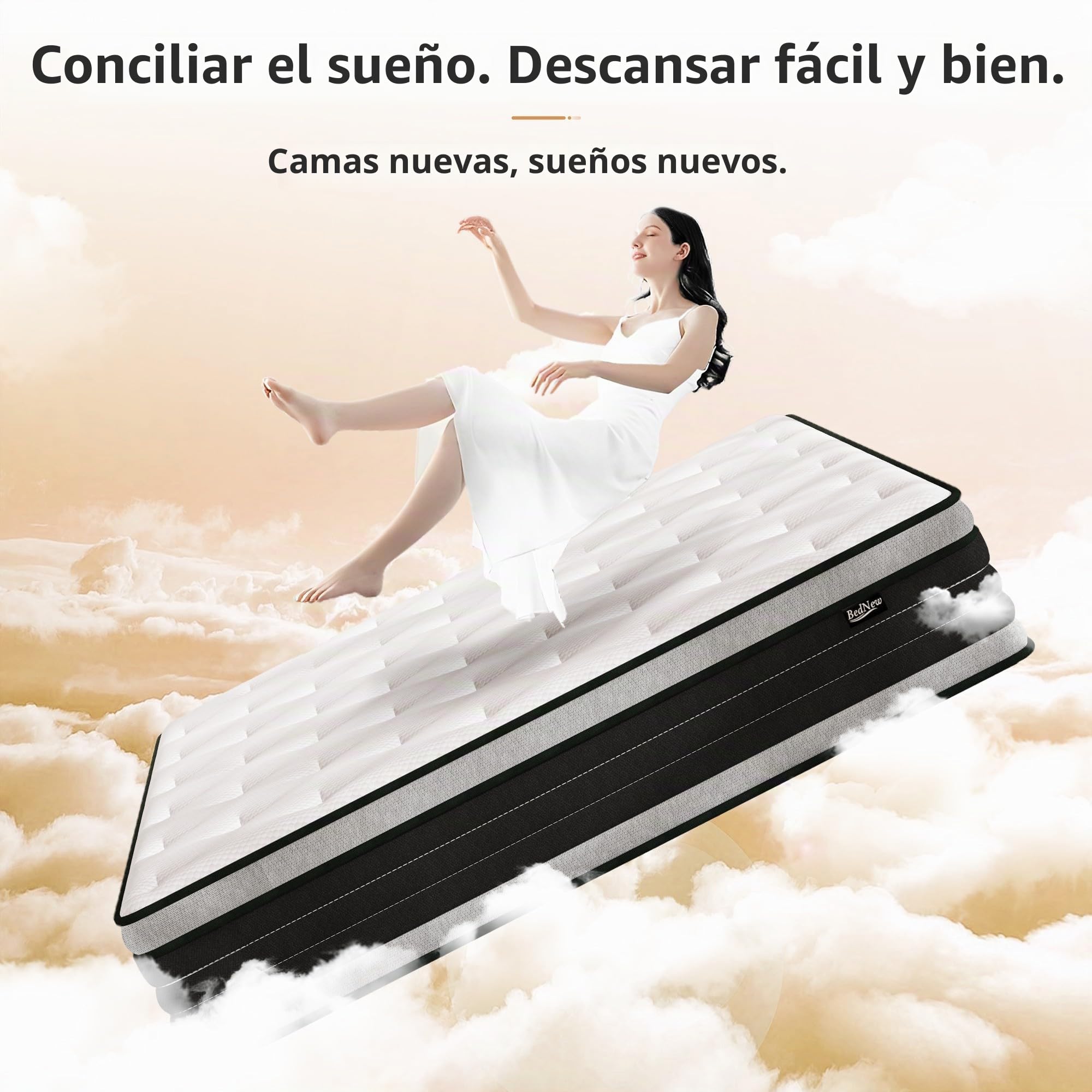 Colchón 90x200x31cm, colchón de muelles H3, Altura de 7 Zonas, ortopédico con Capa de Espuma viscoelástica Confort, Colchón de Alta Transpirabilidad