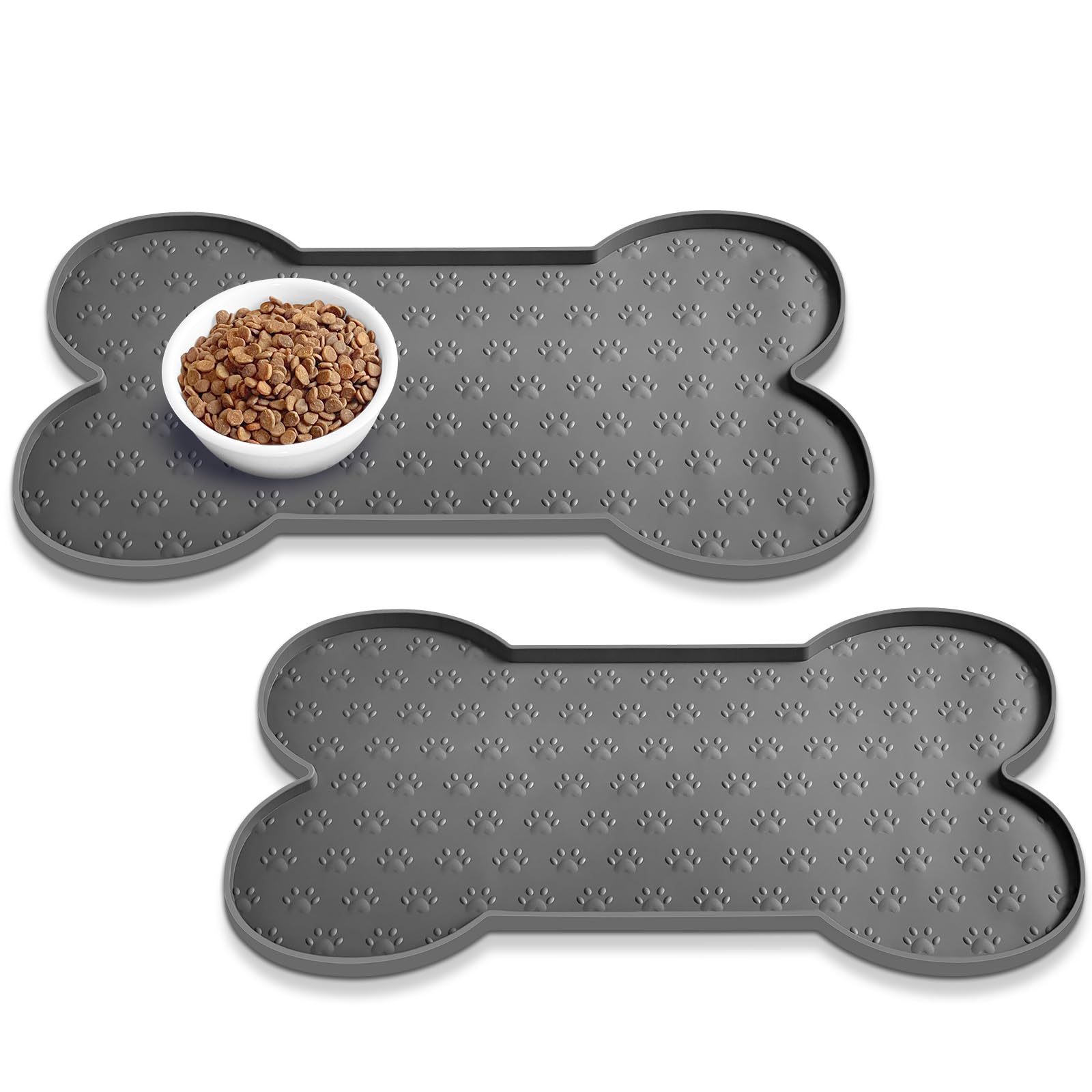 PWTAA Dog Food Mat Anti-Slip Silicone Dog Bowl Mat Thicker Pet Placemat Waterproof Cat Feeder Pad with Raised Edge Puppy Kitten Feeding Mats Suitable Small Medium-Sized Dogs Cats Eating Tray - 2PCS