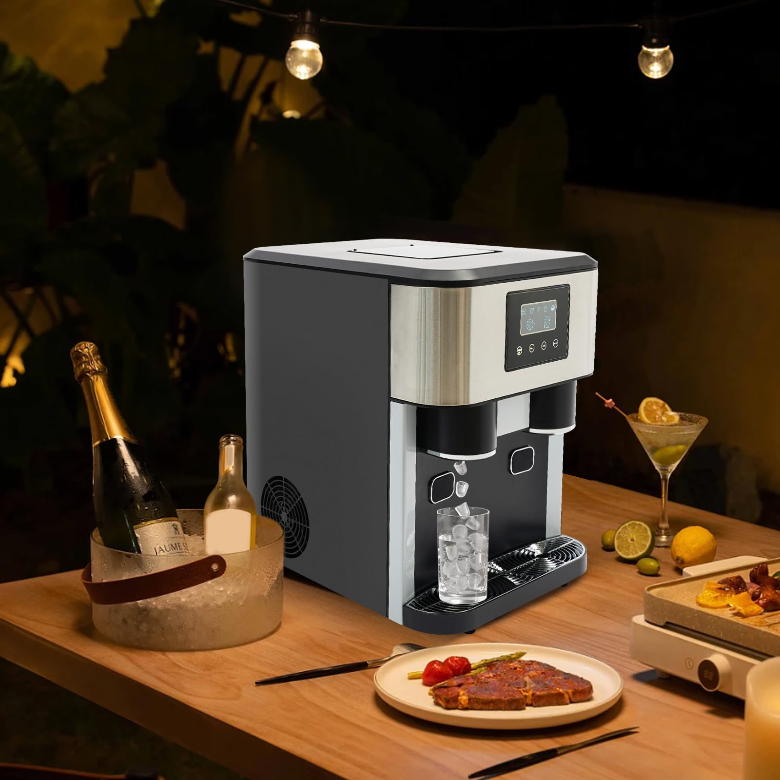 Gelatiera 3 in 1: macchina per ghiaccio tritato e cubetti di ghiaccio, 10-15 kg di ghiaccio al giorno in 8-12 minuti, 16 cubetti di ghiaccio con intuitivo controllo LCD touch, portatile e compatta