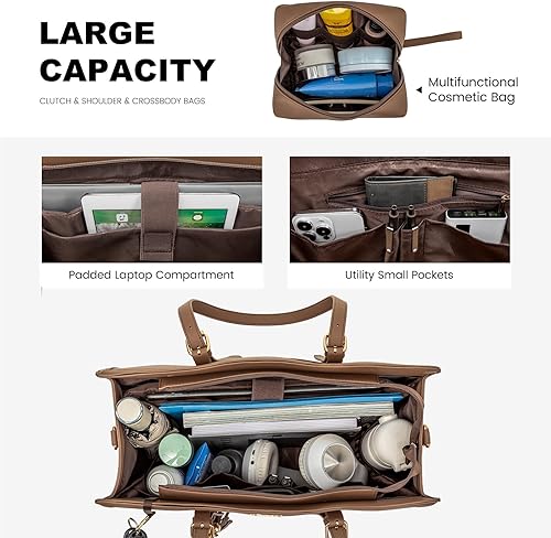 Miniatura 3 de LOVEVOOK Bolso Tote para Laptop para Mujeres - Bolsa para Laptop de PU Ligera de 15.6 pulgadas, Bolsa para Computadora de Gran Capacidad con Cartera