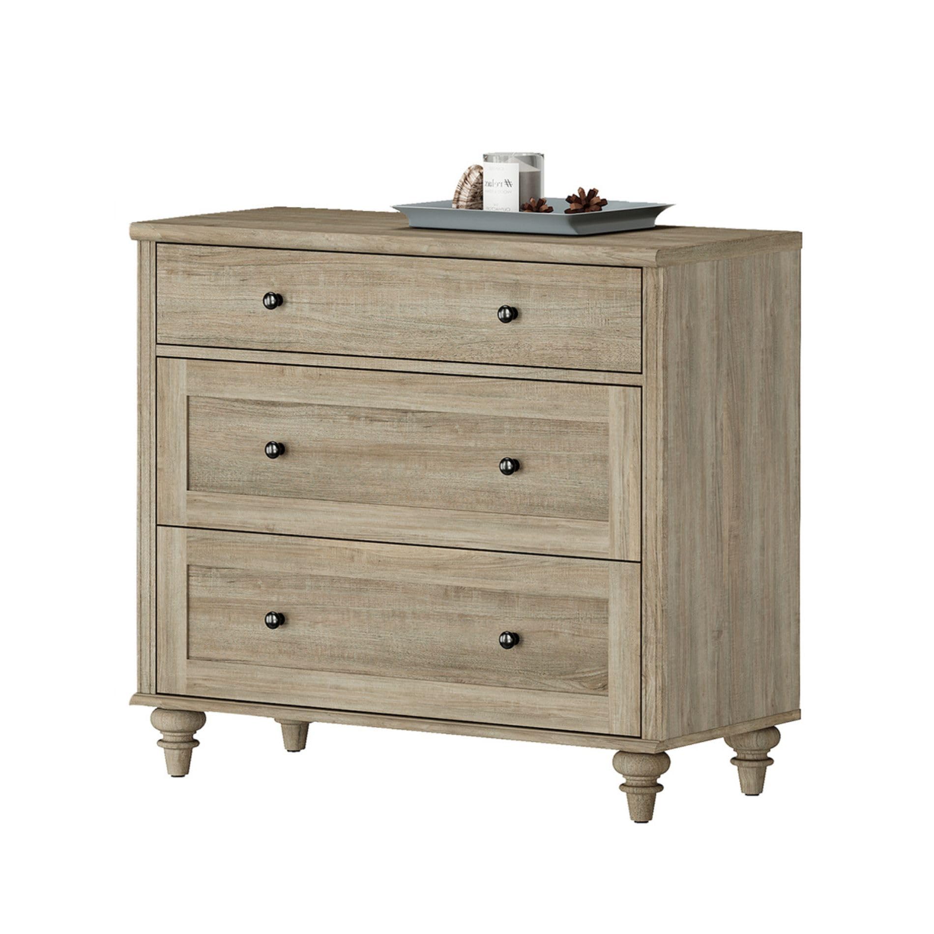 wampat farmhouse end table with 3 drawers, large wood side table nightstands, wide bedside table 3 drawers chest of dresser for living room, bedroom, grey wash