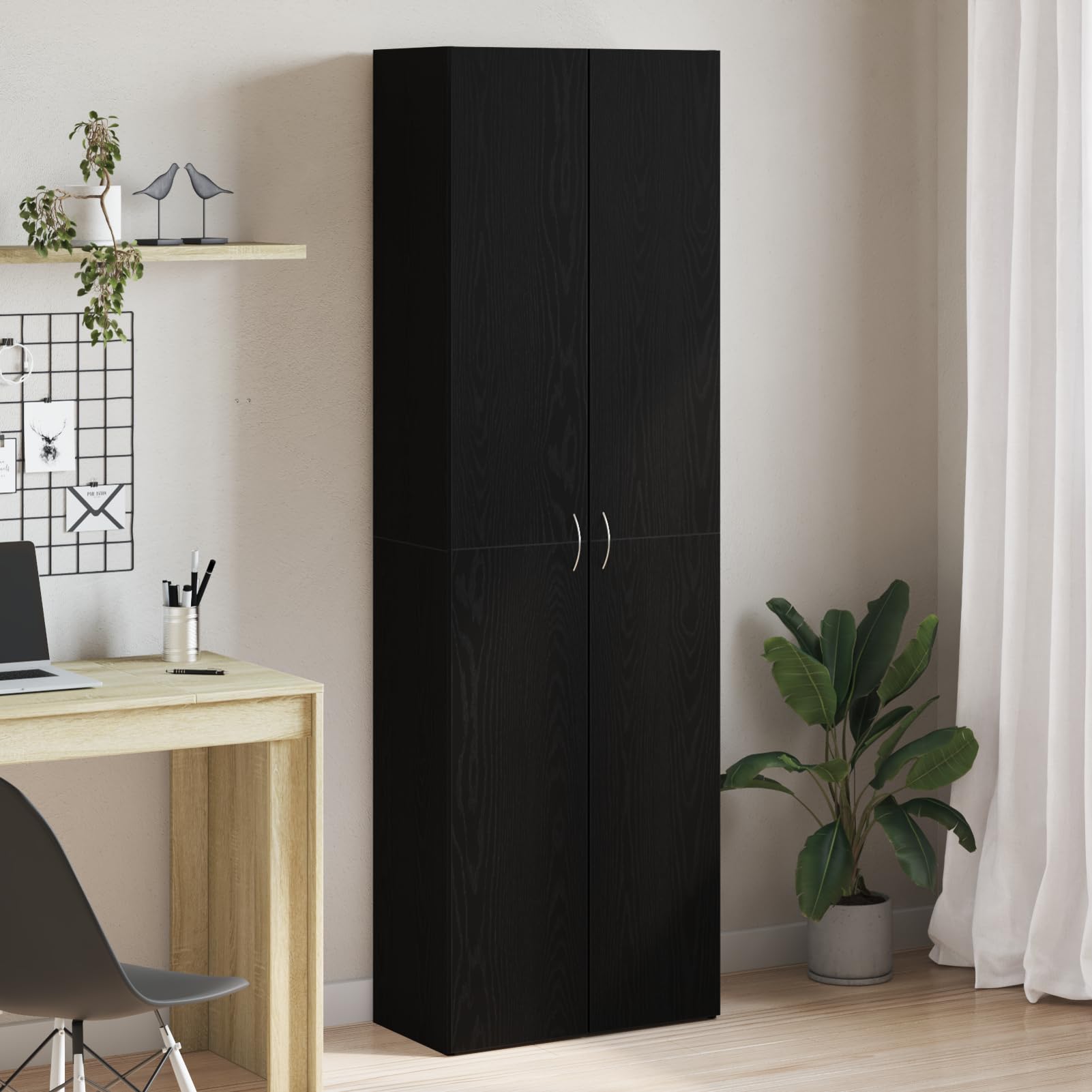 Rantry Moderne Büroschrank Schwarz Eichen-Optik Holzwerkstoff 60 x 32 x 190 cm - für effizientes Büro-Organisation Model3329298