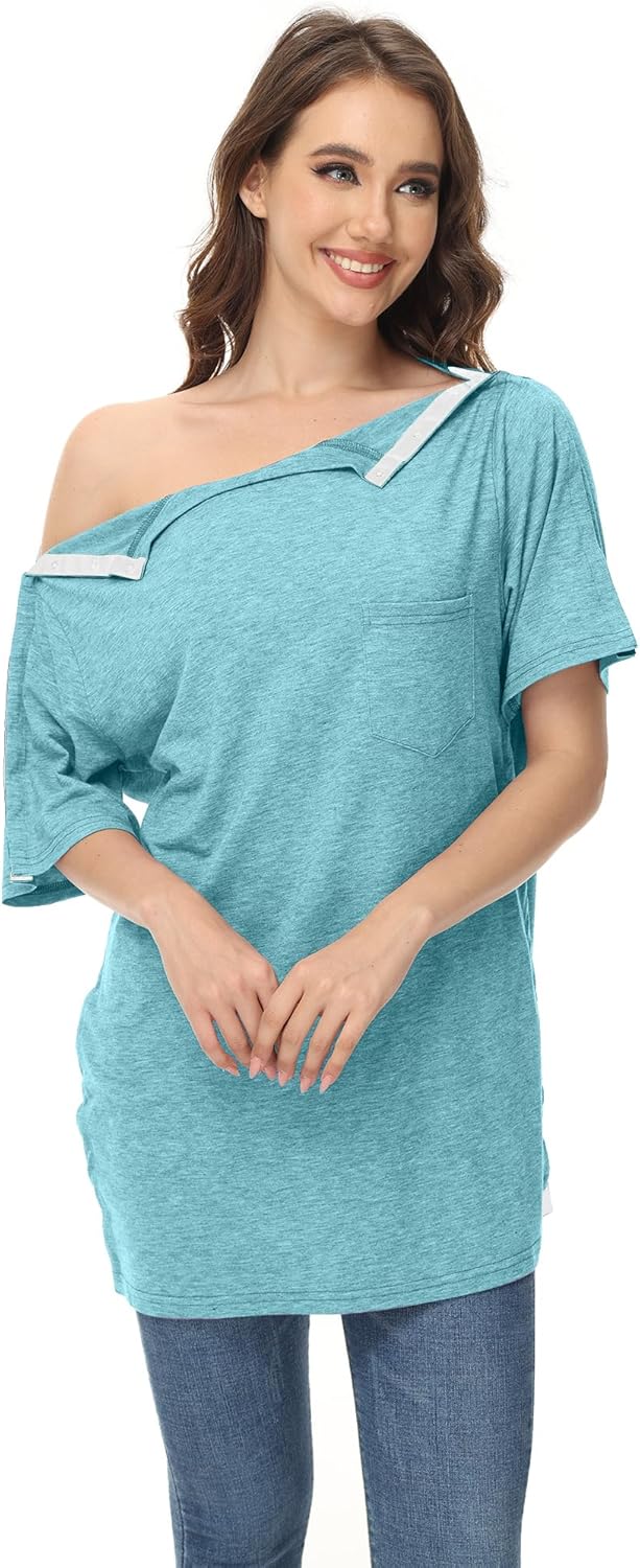 Unisex Post Shoulder Surgery Shirts After Rotator Cuff Surgery Shirt Snap Tearaway Shirts Chemo Port Adaptive Clothing - Image 3
