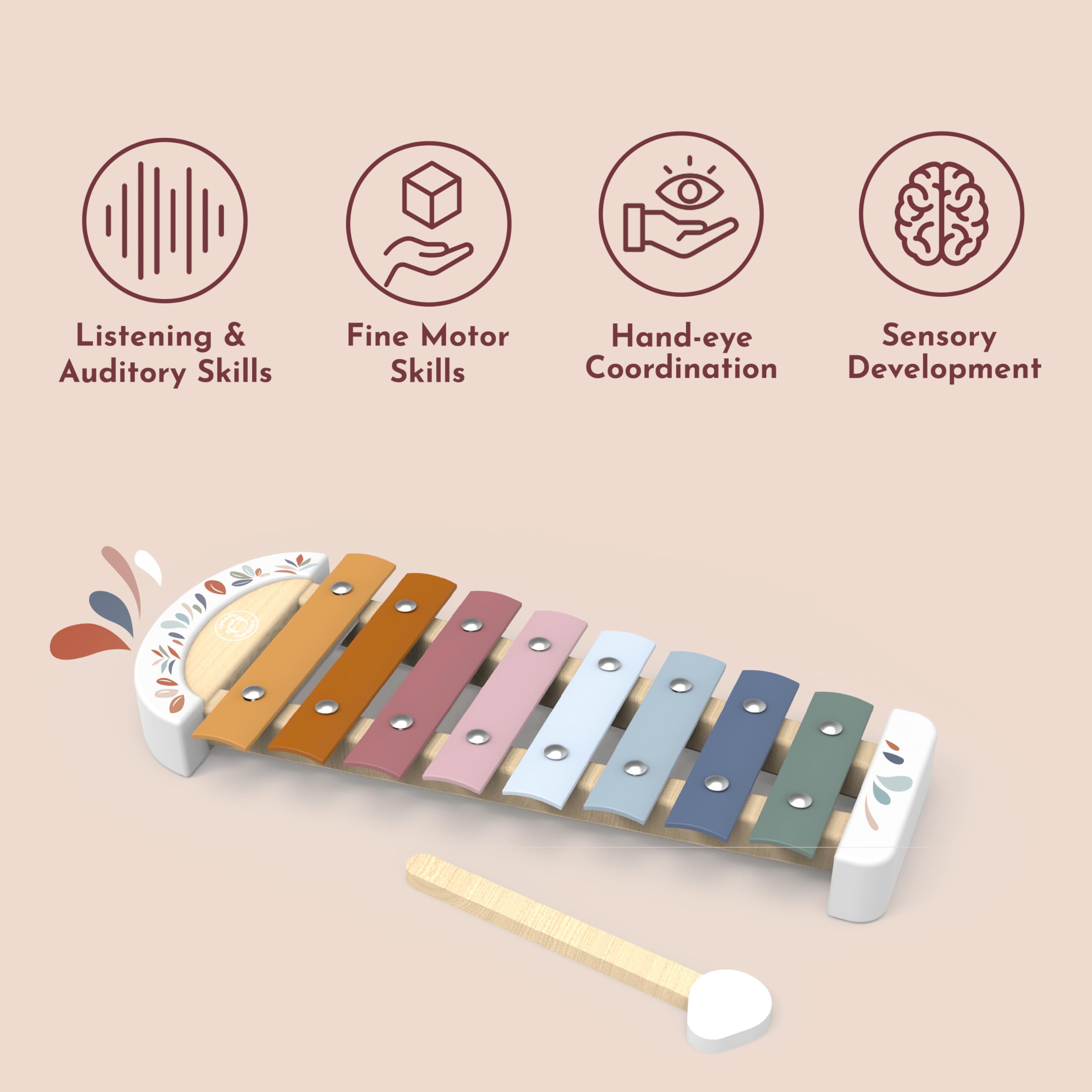 Xilófono colorido: 8 teclas de metal afinadas con mazo de madera, juguete musical seguro para niños de 1 año en adelante, mejora la exploración del sonido, el aprendizaje y la 7