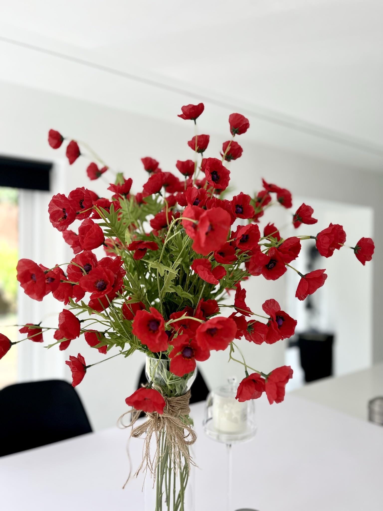 Neofleur Artificial Poppy Flowers. Red Poppy Flower Stem with 9 Heads. Tall Artificial Meadow flower. Poppy, Poppies. (6)